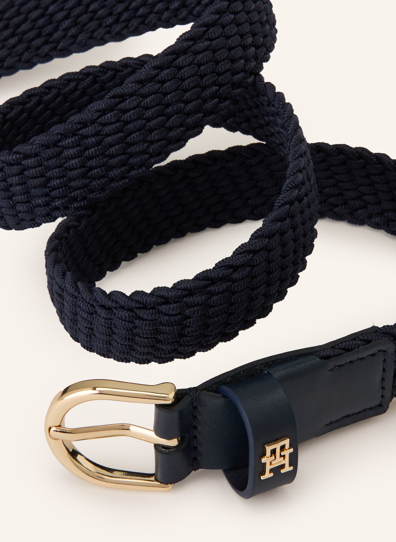 TOMMY HILFIGER gevlochten riem: DONKERBLAUW / GOUD