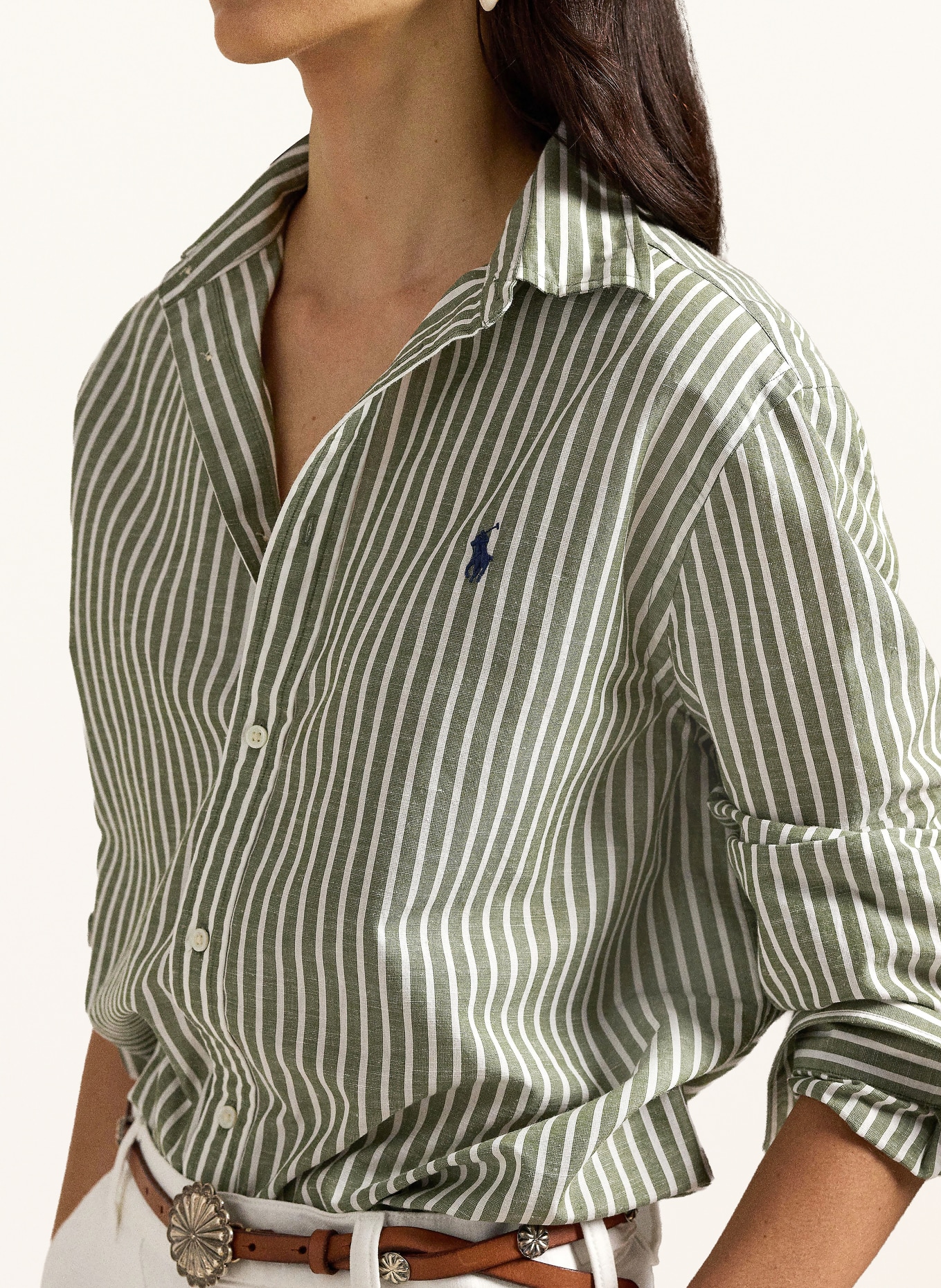 POLO RALPH LAUREN Košilová halenka: OLIVOVÁ / BÍLÁ