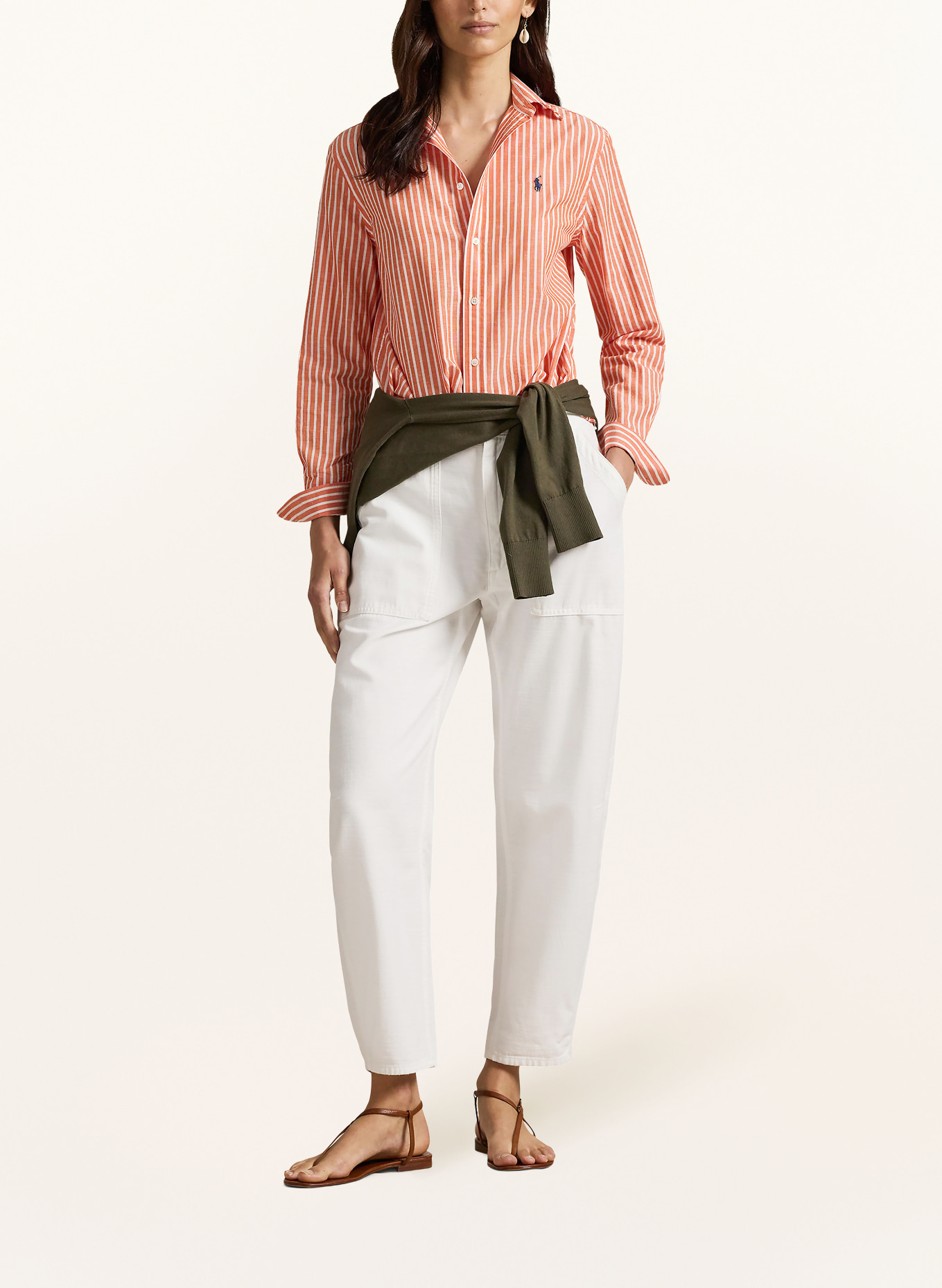 POLO RALPH LAUREN Shirt blouse: ORANGE / WHITE