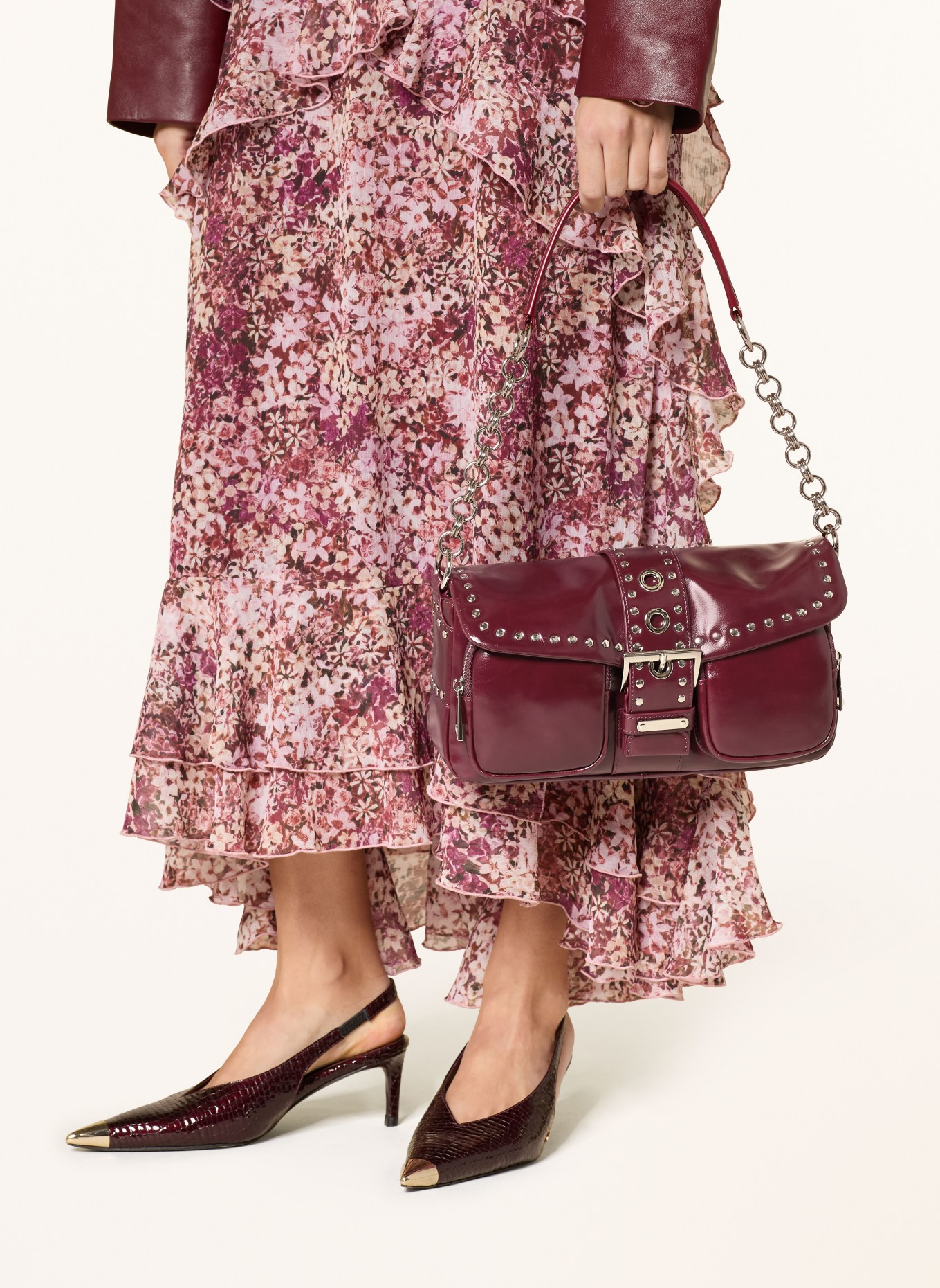 jeffrey campbell Shoulder bag with rivets: DARK RED