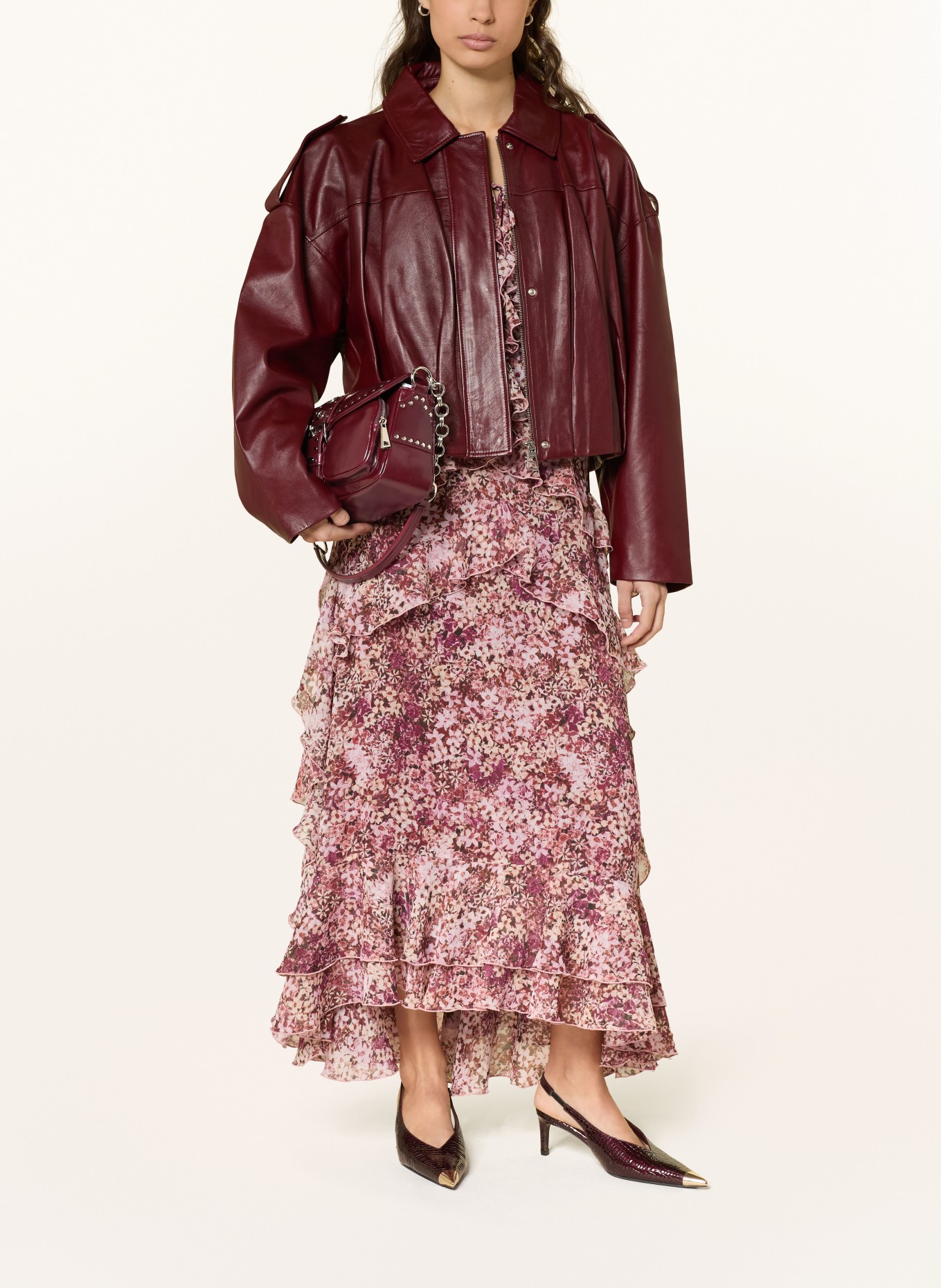 jeffrey campbell Shoulder bag with rivets: DARK RED