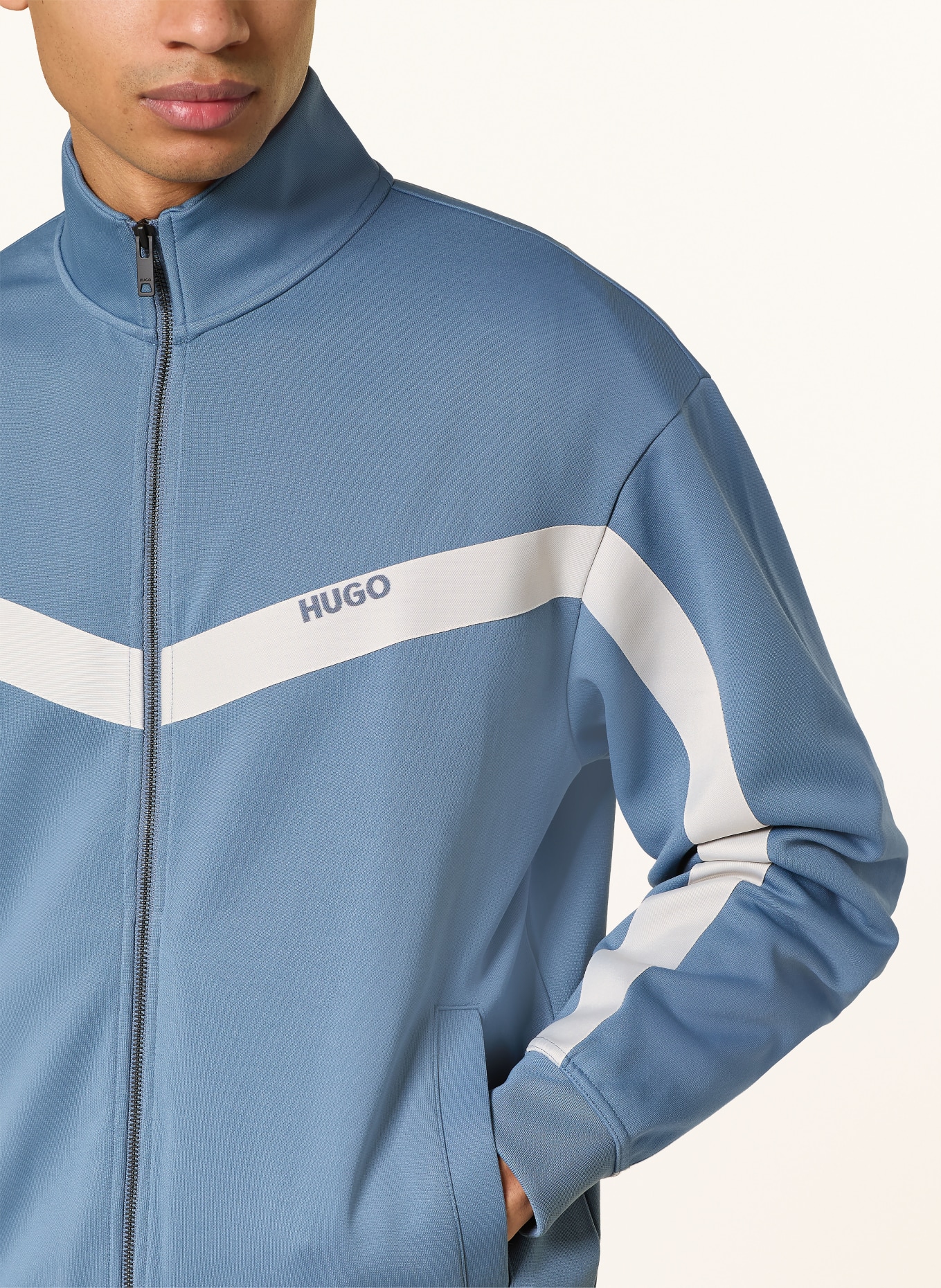 HUGO DARTI training jacket: TEAL / ECRU