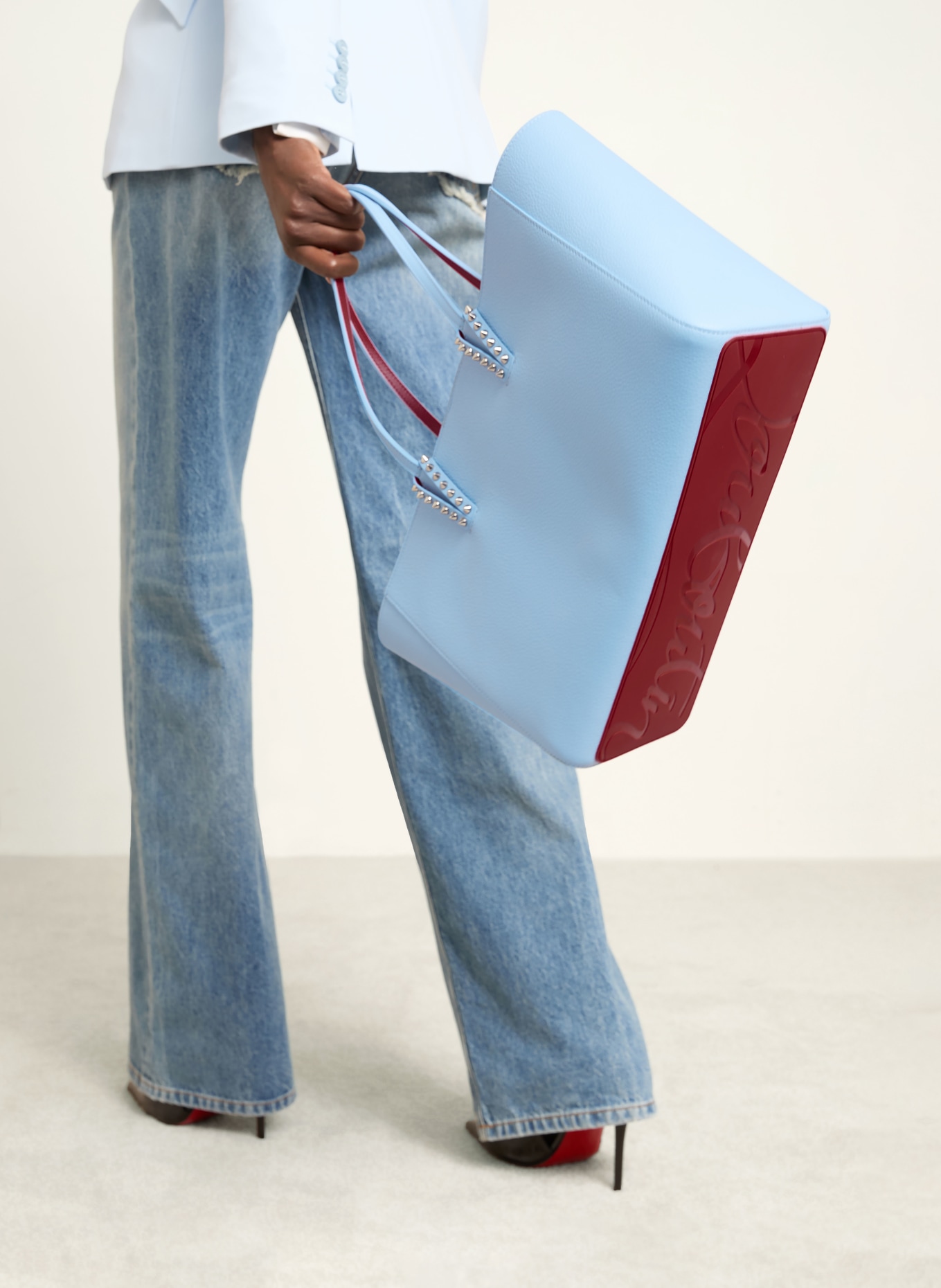 Christian Louboutin Shopper CABATA SMALL mit Pouch: HELLBLAU / ROT