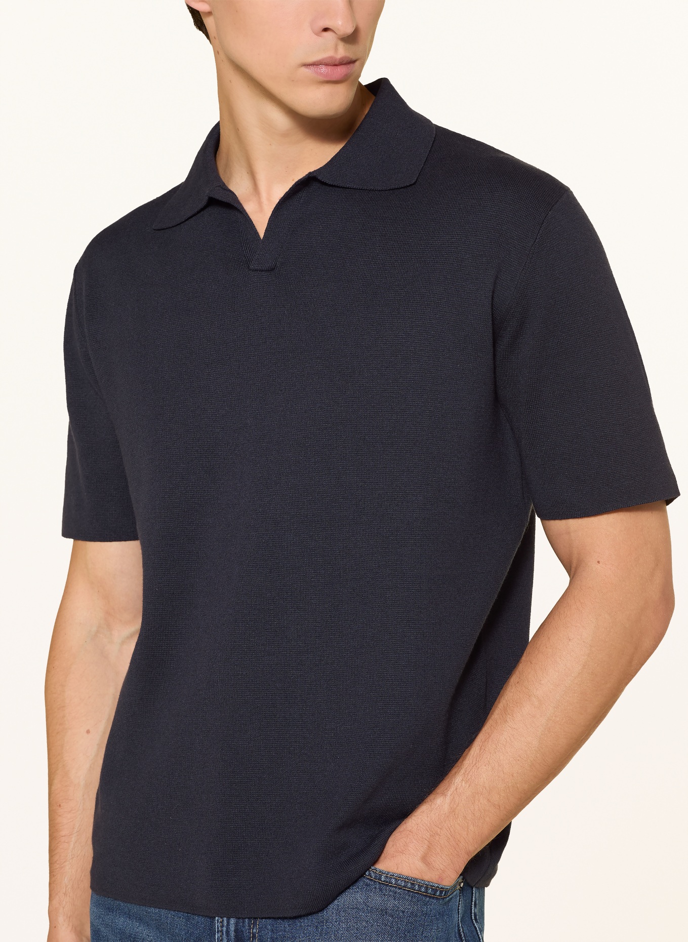 TIGER OF SWEDEN Gebreid poloshirt MAELON: DONKERBLAUW
