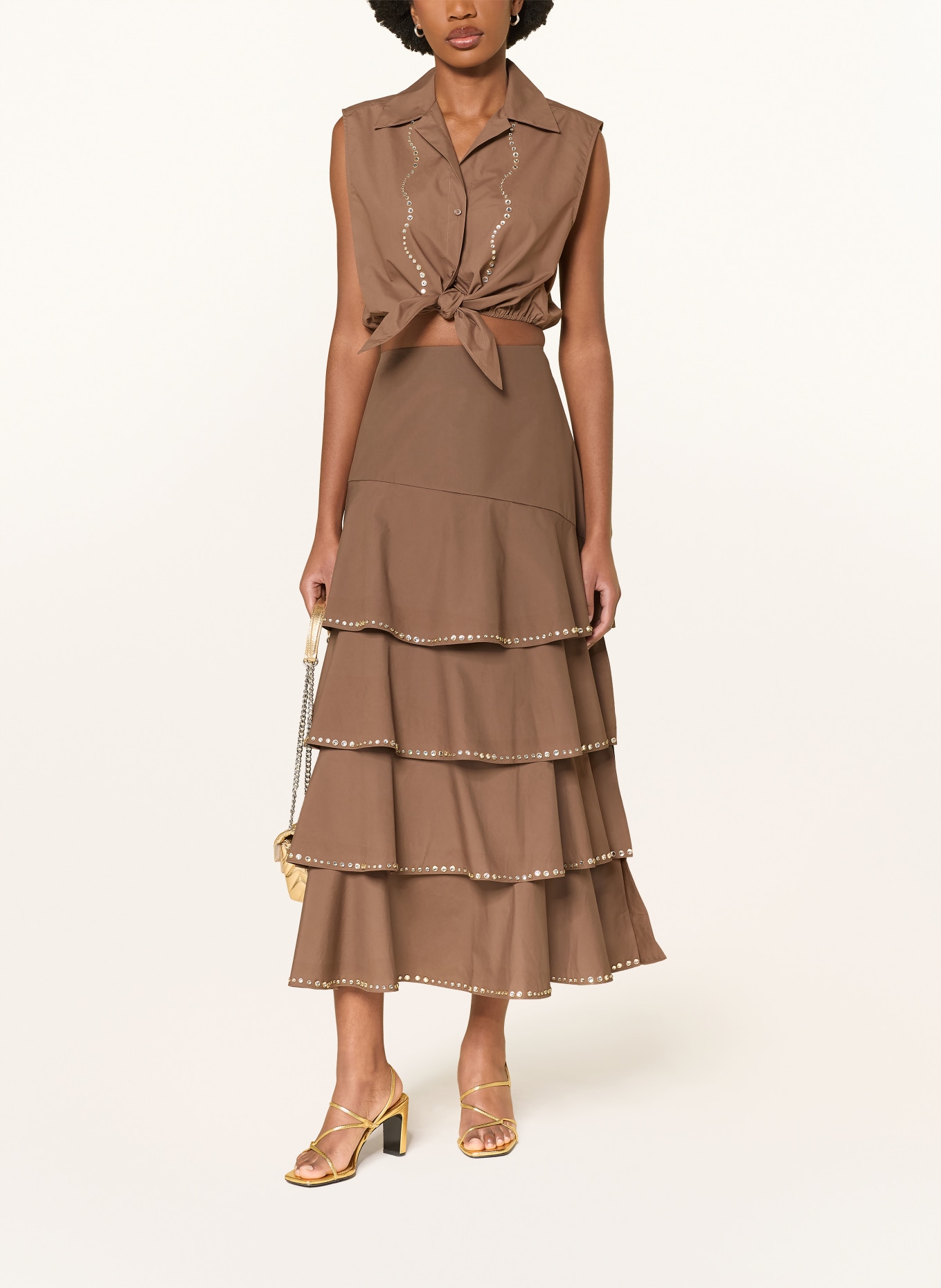 SANDRO Bluse mit Schmucksteinen: BRAUN