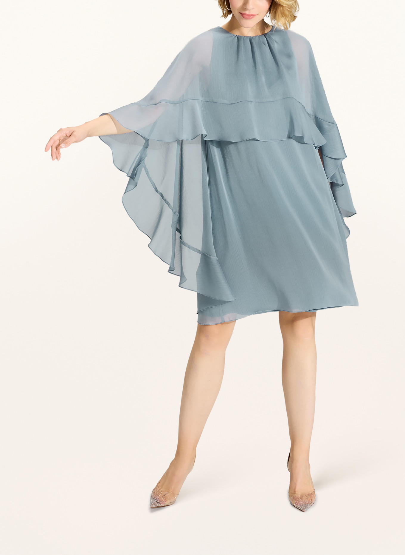 SWING Koktejlové šaty s volány: ČERNOŠEDÁ