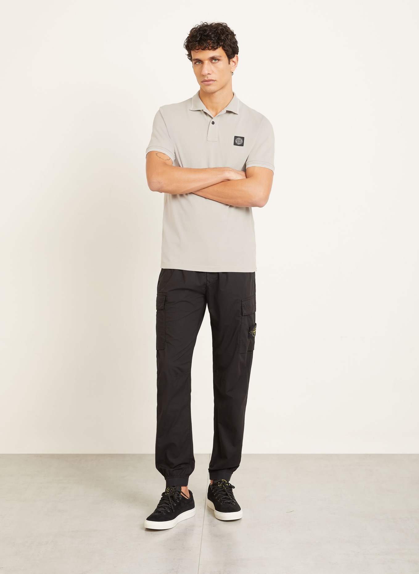 STONE ISLAND Piqué-Poloshirt: HELLGRAU / WEISS