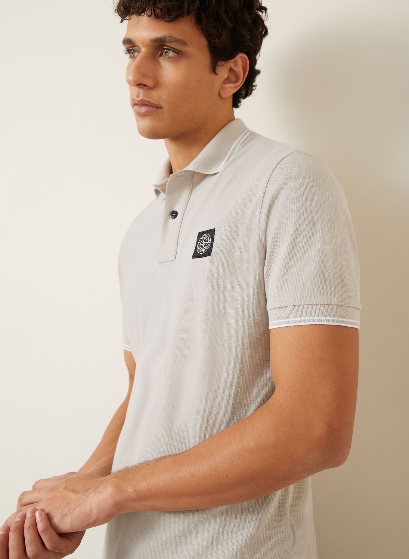 STONE ISLAND Piqué-Poloshirt: HELLGRAU / WEISS
