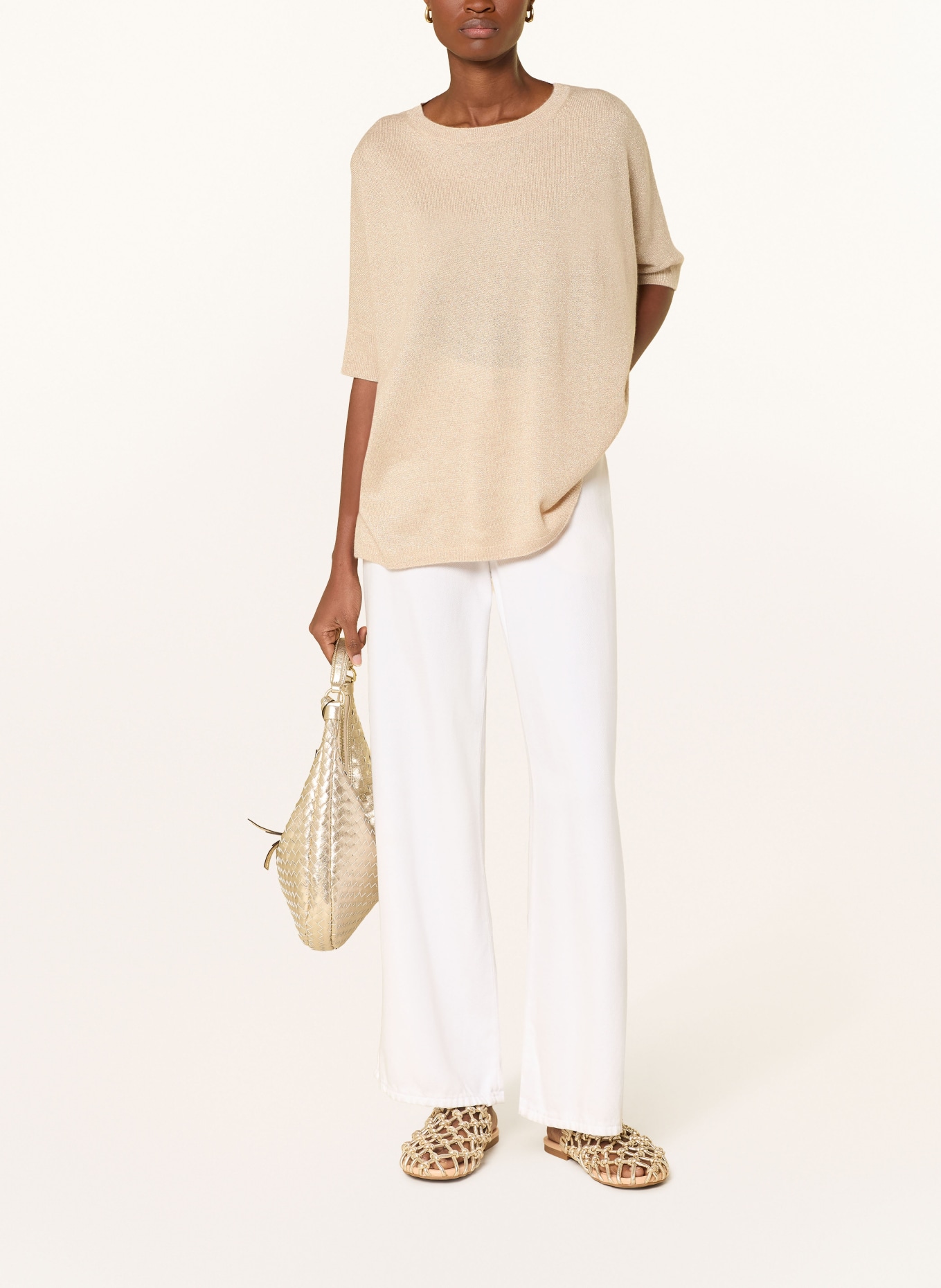 darling harbour Cashmere knit shirt with glitter yarn: Sand Melange