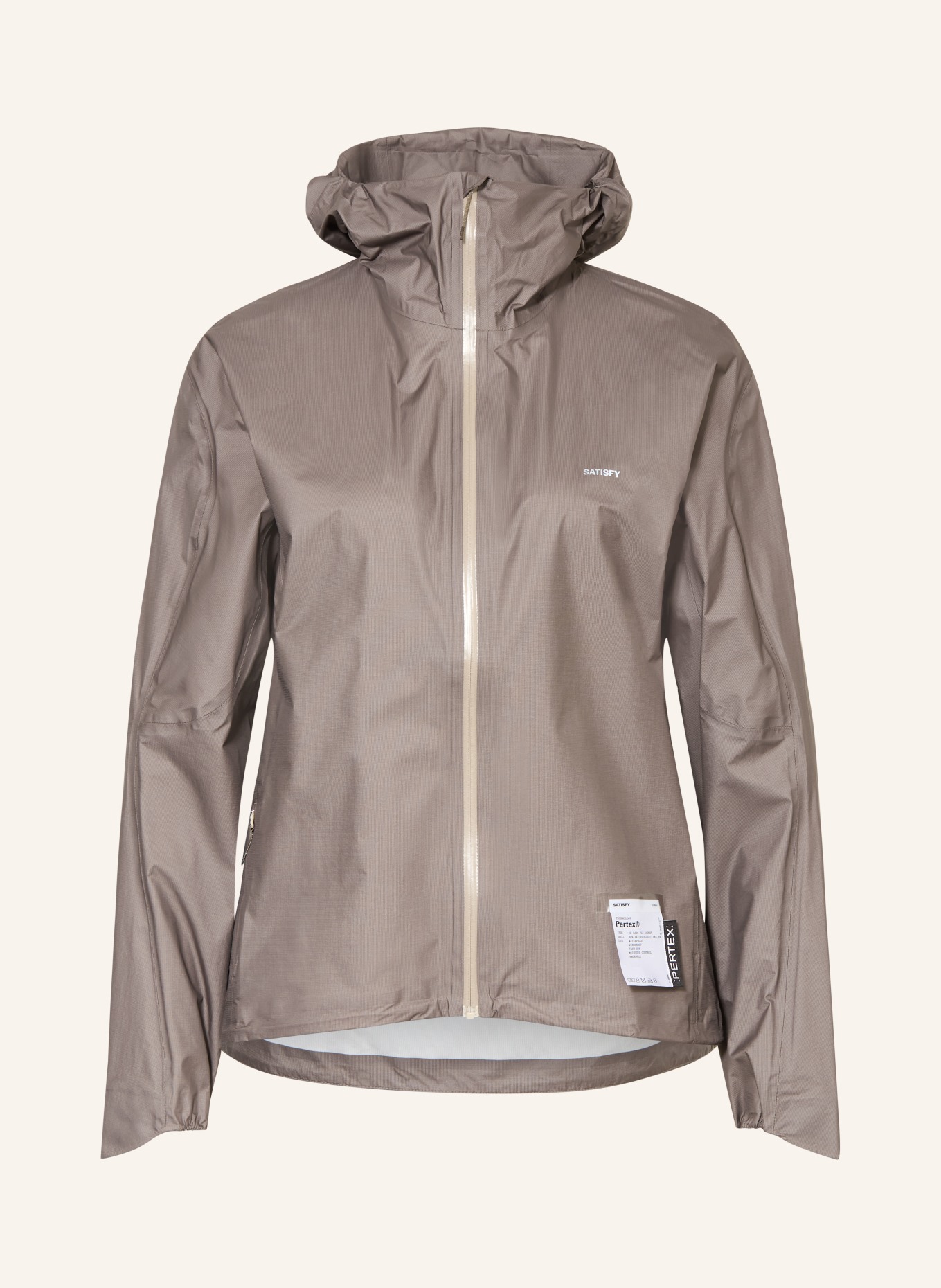 SATISFY Hardloopjack PERTEX 3L RAIN: TAUPE