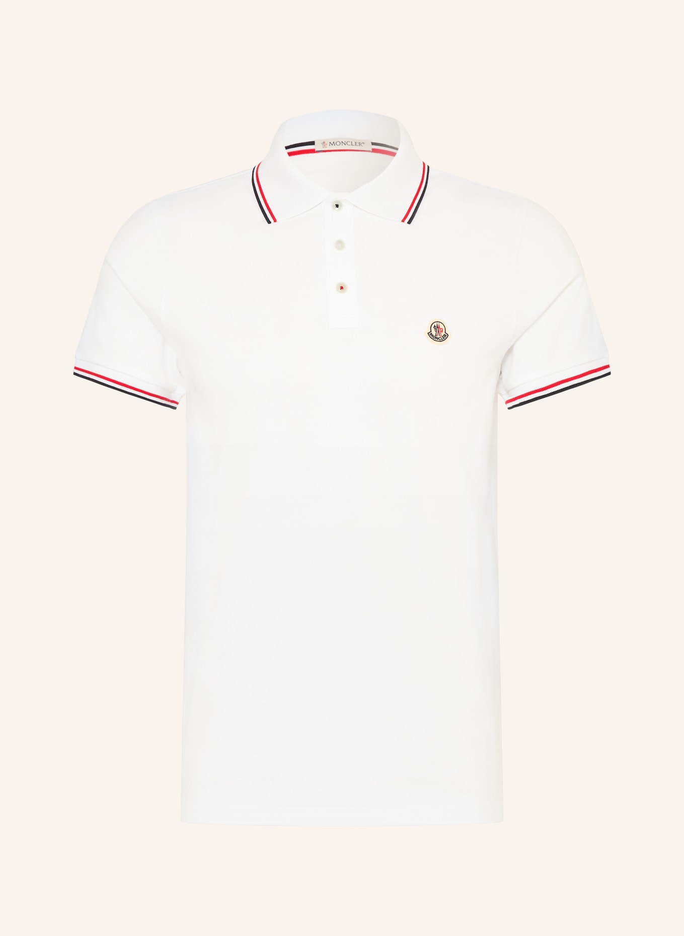 MONCLER Piqué-Poloshirt: WEISS / ROT / DUNKELBLAU
