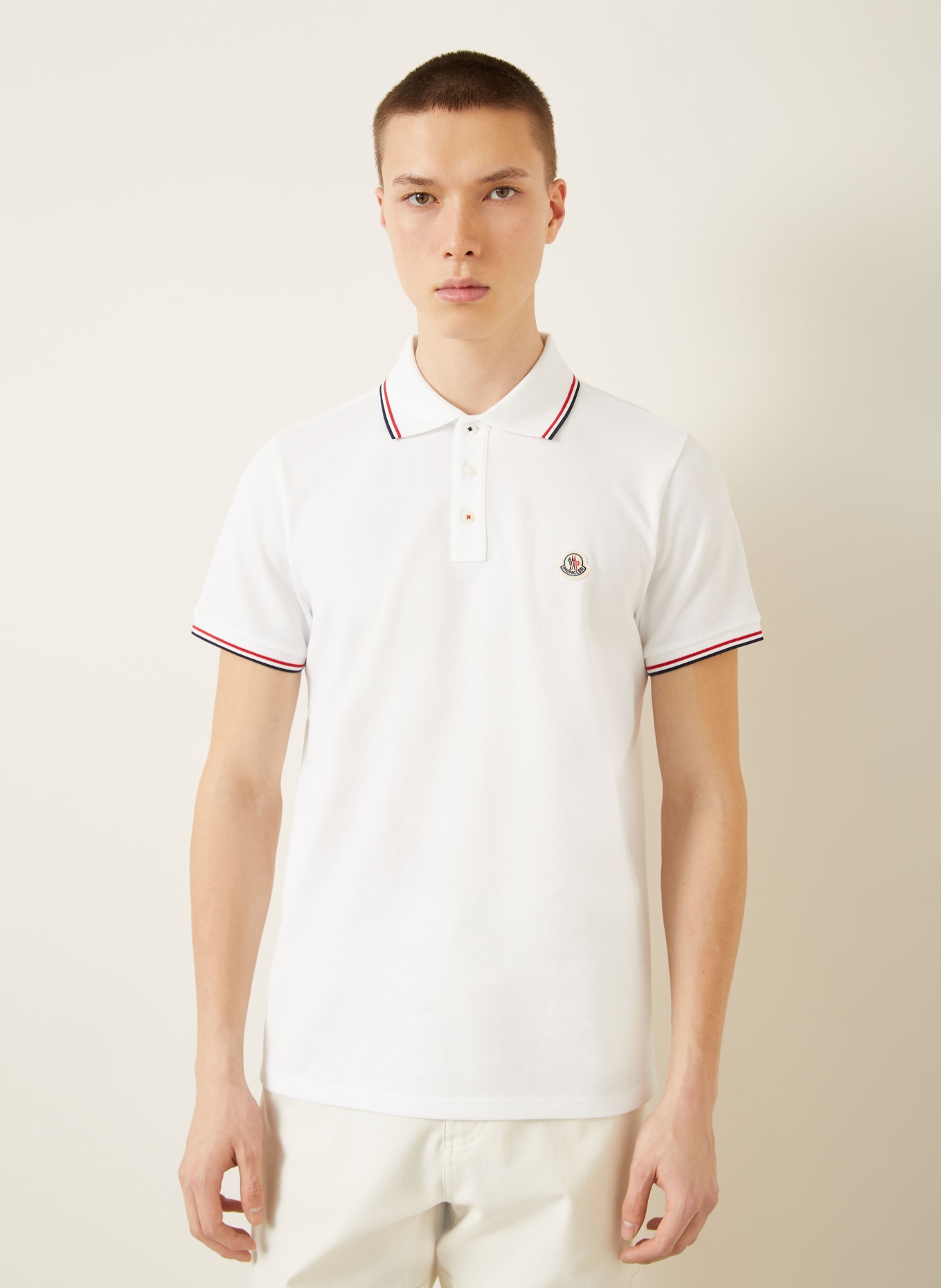 MONCLER Piqué-Poloshirt: WEISS / ROT / DUNKELBLAU