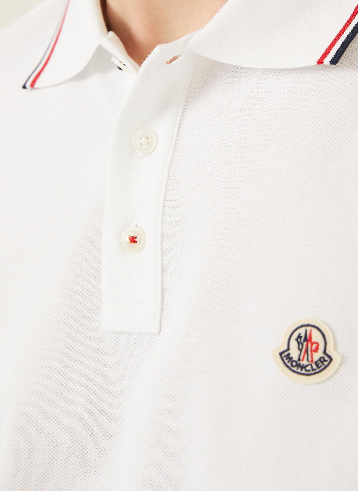 MONCLER Piqué-Poloshirt: WEISS / ROT / DUNKELBLAU