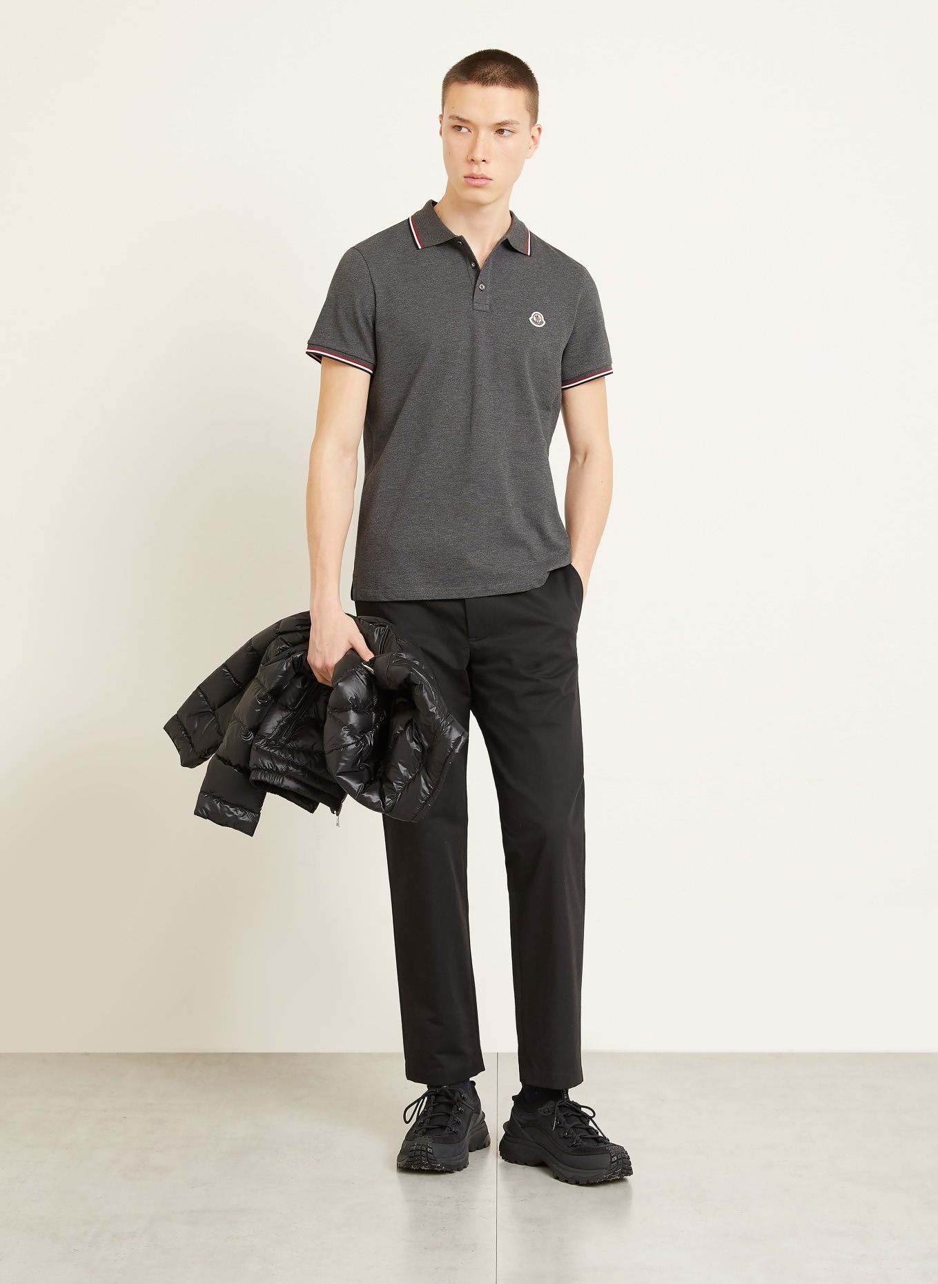 MONCLER Piqué-Poloshirt: DUNKELGRAU / ROT / WEISS