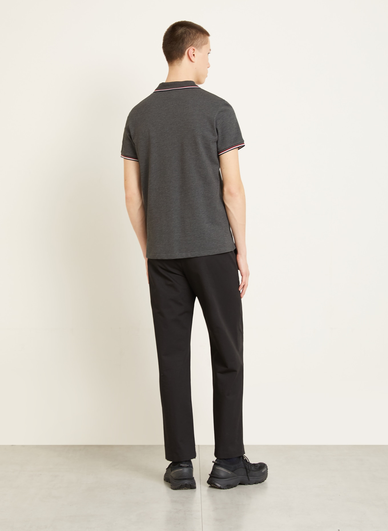 MONCLER Piqué-Poloshirt: DUNKELGRAU / ROT / WEISS