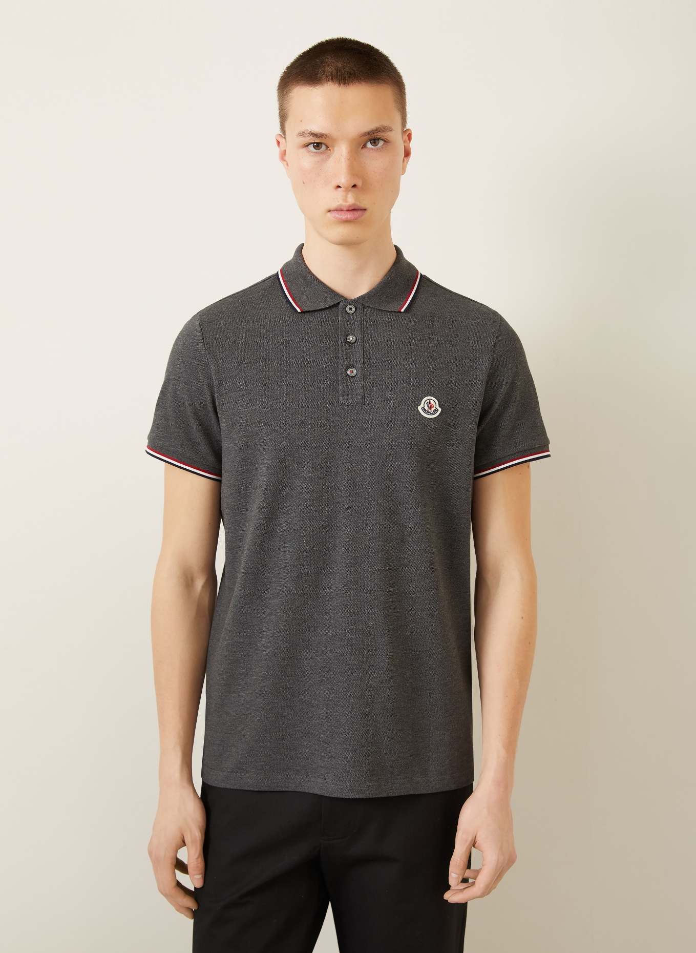 MONCLER Piqué-Poloshirt: DUNKELGRAU / ROT / WEISS