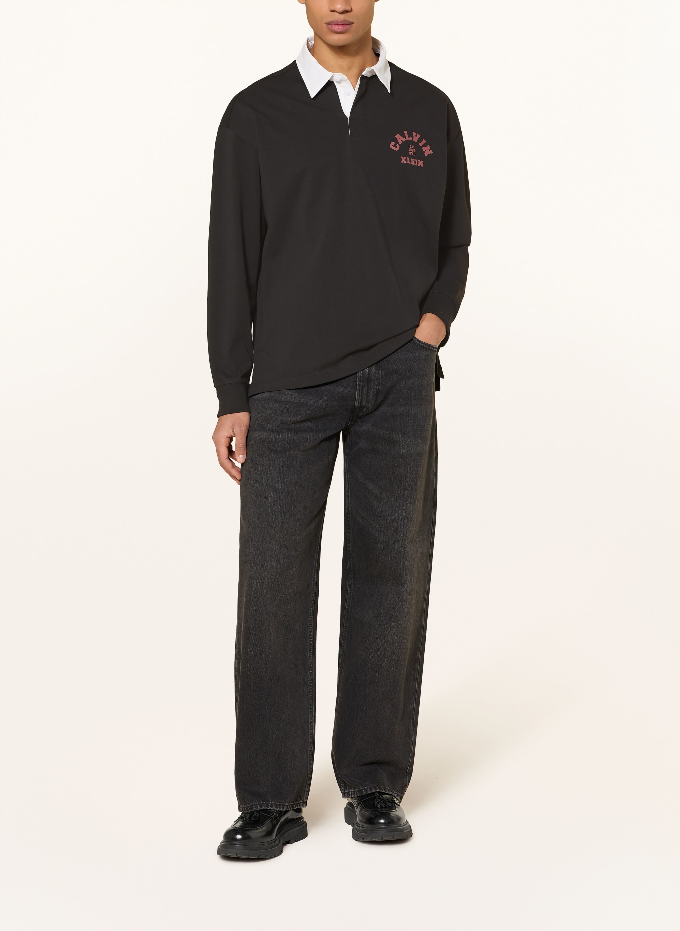 Calvin Klein Jeans Jersey polo shirt, loose fit: BLACK / WHITE