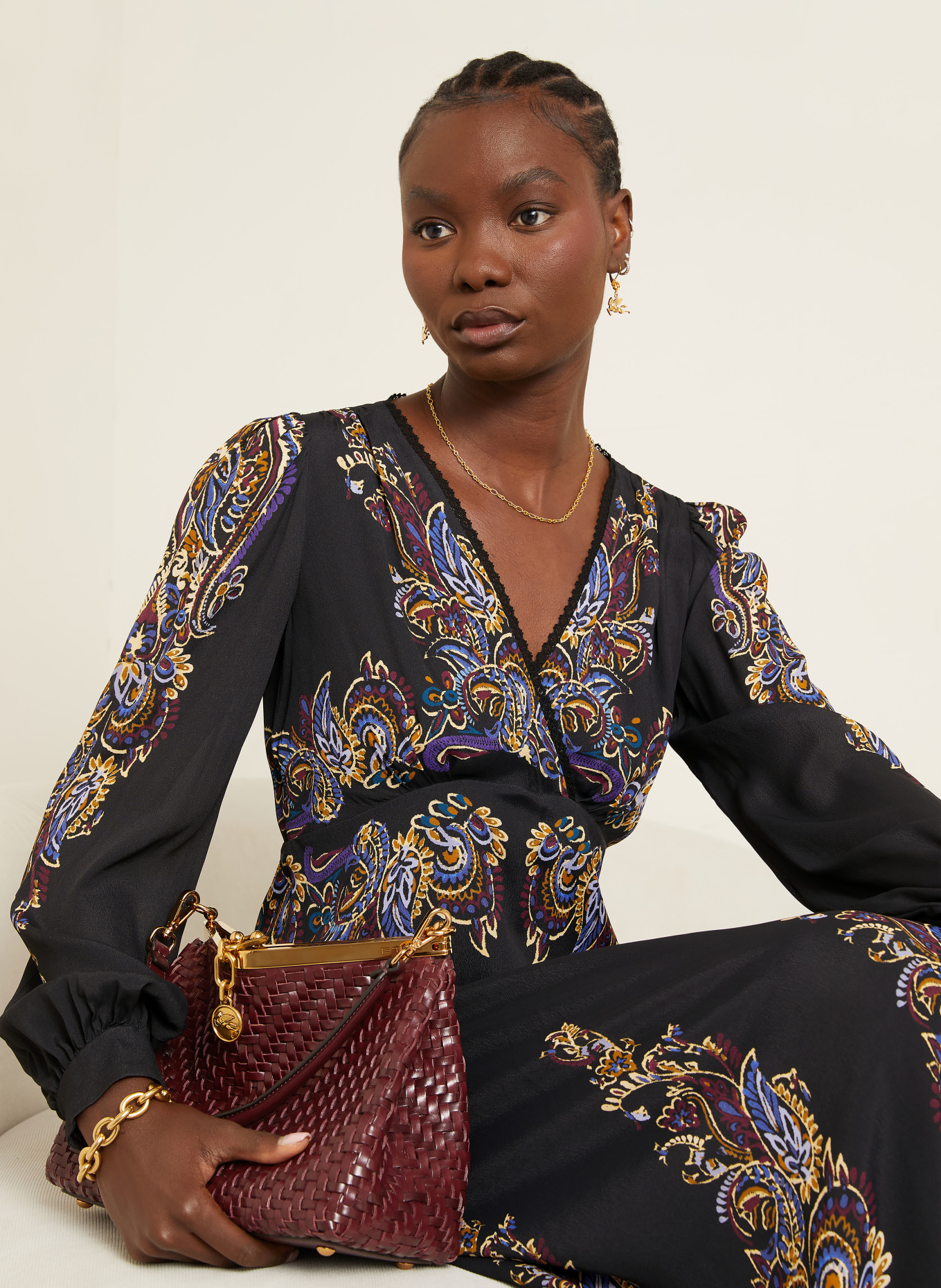 ETRO Kleid: SCHWARZ / CREME / BLAU