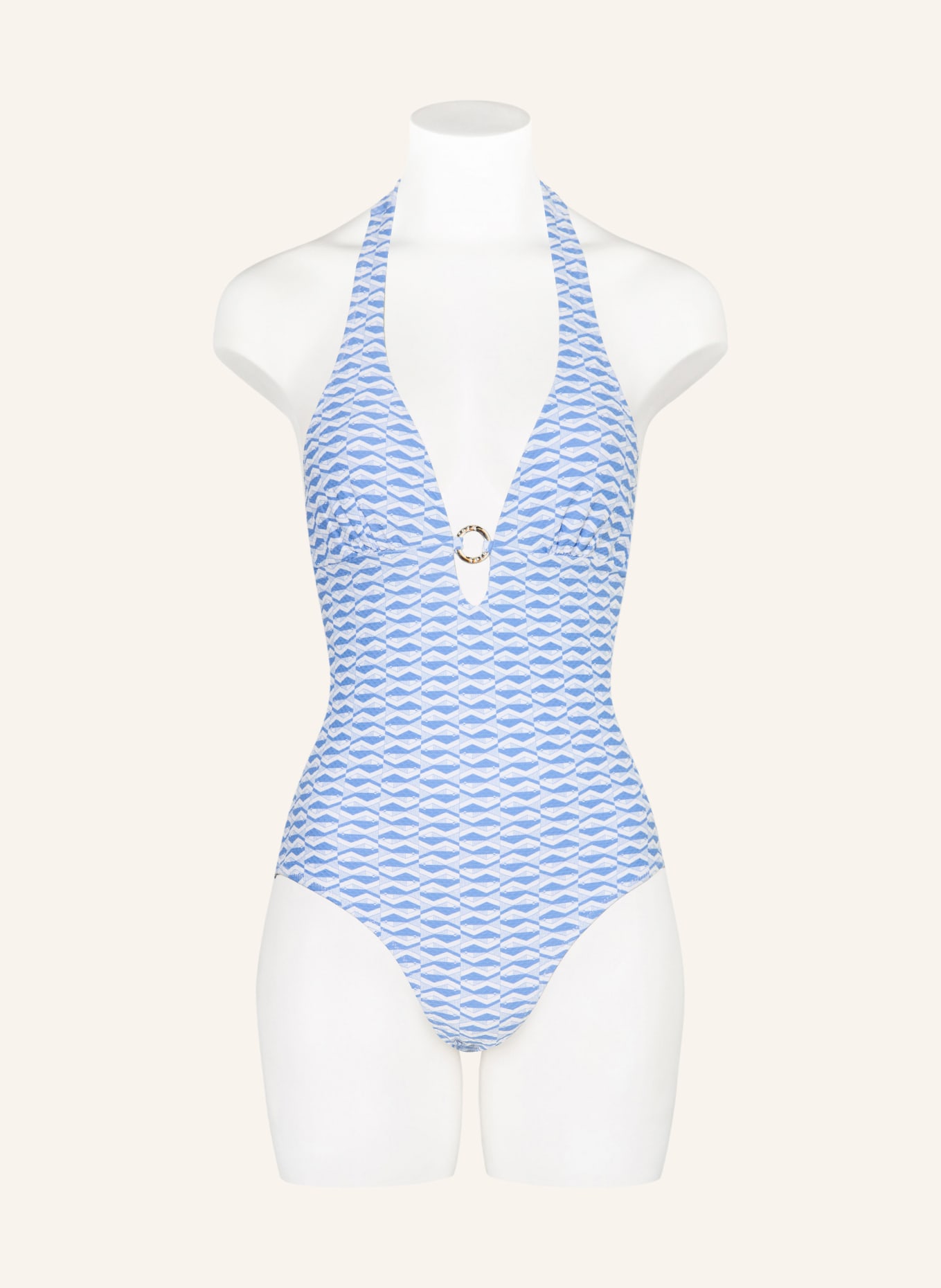 heidi klein Strój kąpielowy z wiązaniem na szyi TINOS: JASNONIEBIESKI / BIAŁY