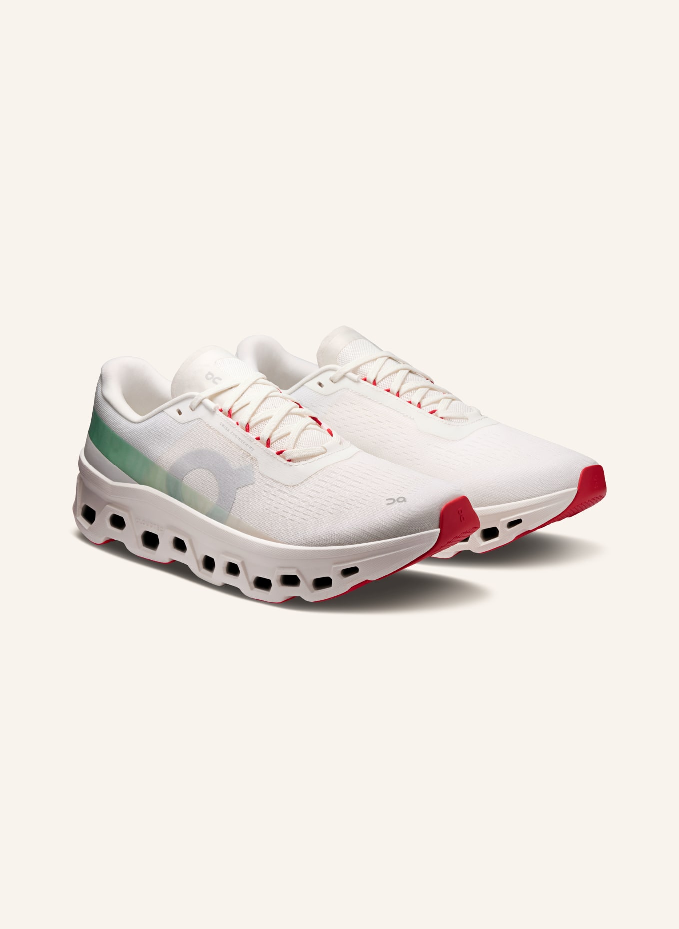 On CLOUDMONSTER 1 sneaker: WHITE / RED / LIGHT GREEN