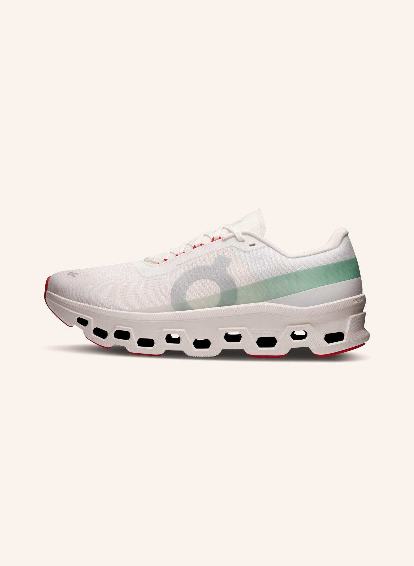 On CLOUDMONSTER 1 sneaker: WHITE / RED / LIGHT GREEN