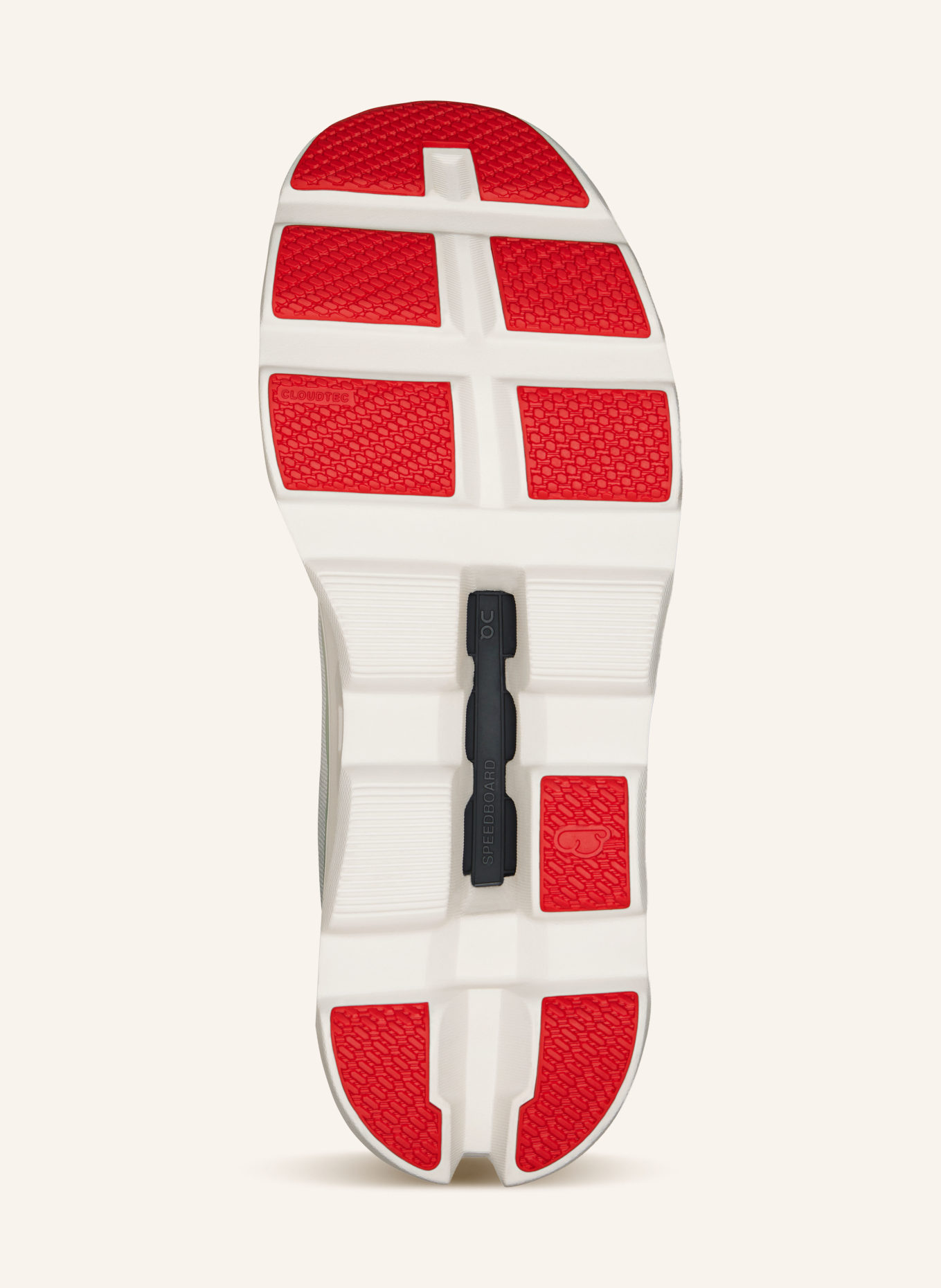 On CLOUDMONSTER 1 sneaker: WHITE / RED / LIGHT GREEN