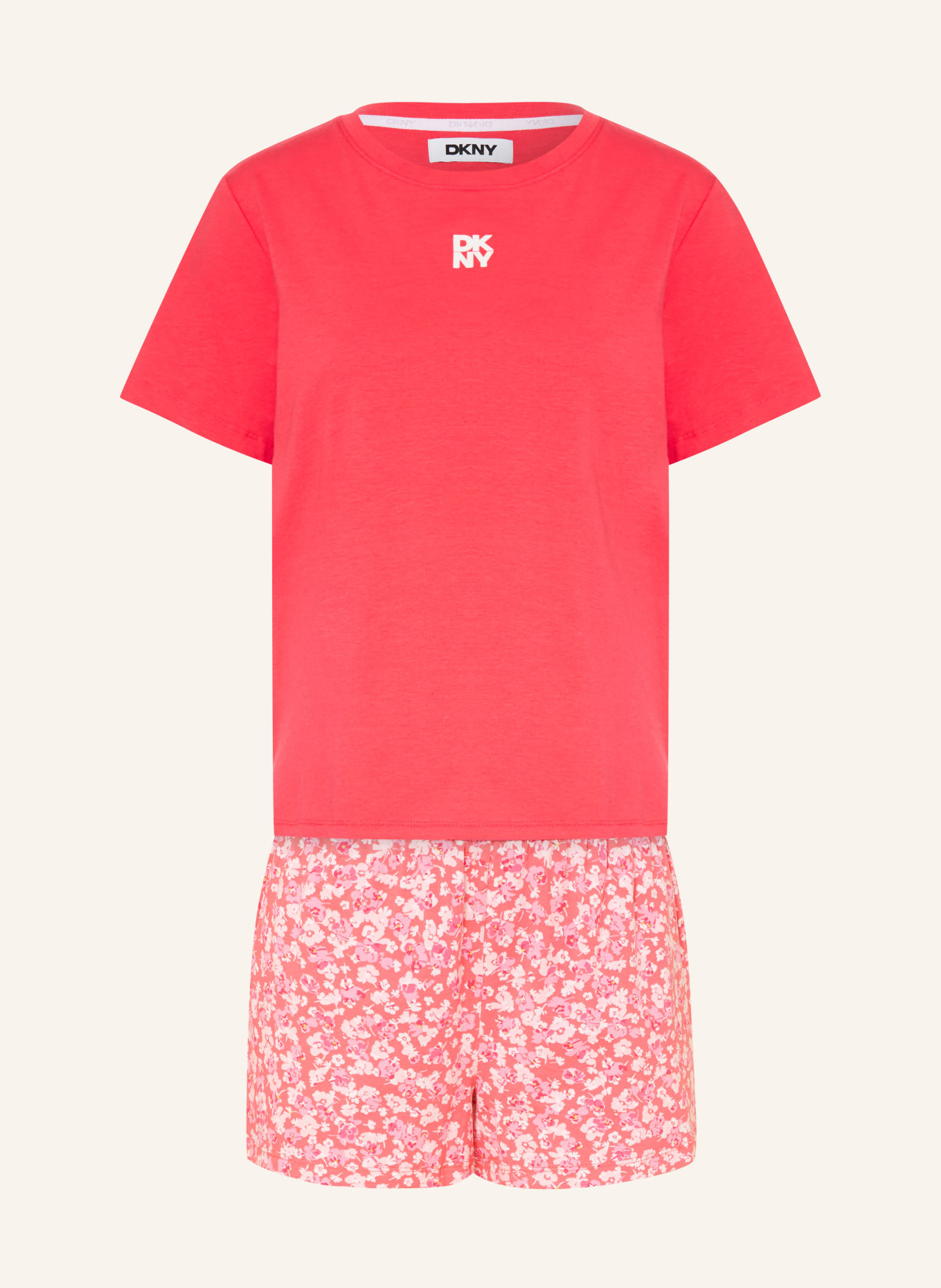 DKNY Krátké pyžamo NEW YORK INSPIRED: SVĚTLE ČERVENÁ / RŮŽOVÁ / BÍLÁ