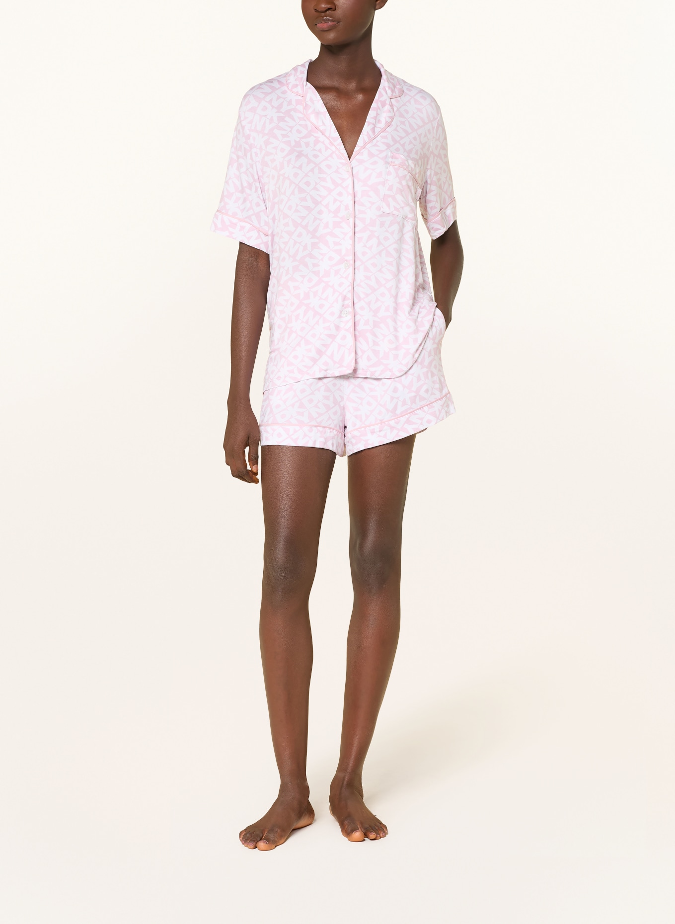 DKNY Krátké pyžamo TIMELESS STYLES: RŮŽOVÁ / BÍLÁ