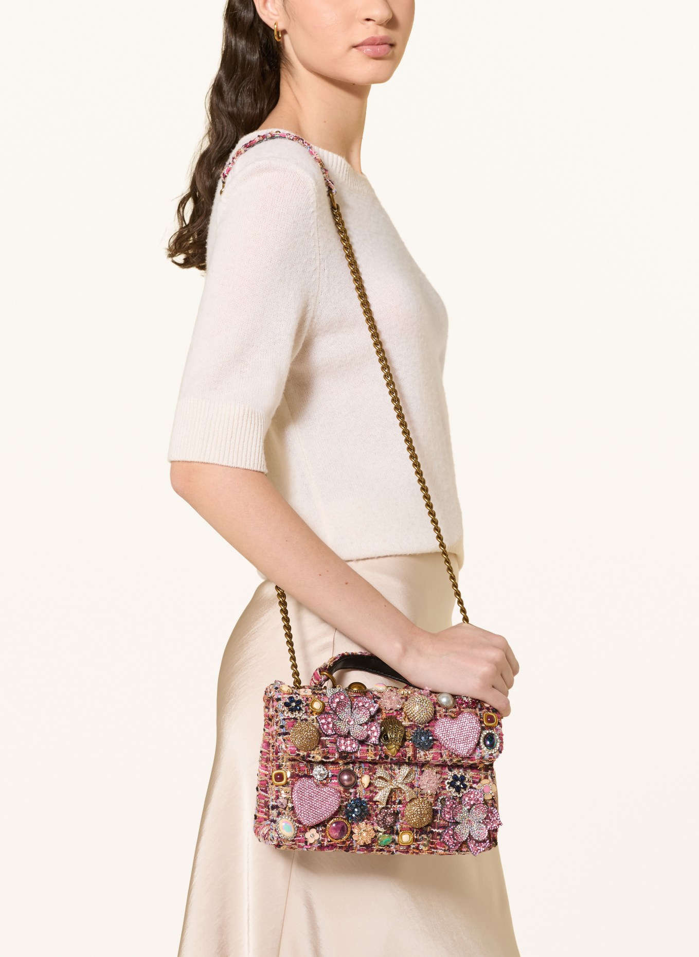 KURT GEIGER KENSINGTON TUTTIFRUTTI shoulder bag with decorative stones: DUSKY PINK / GOLD / BLUE