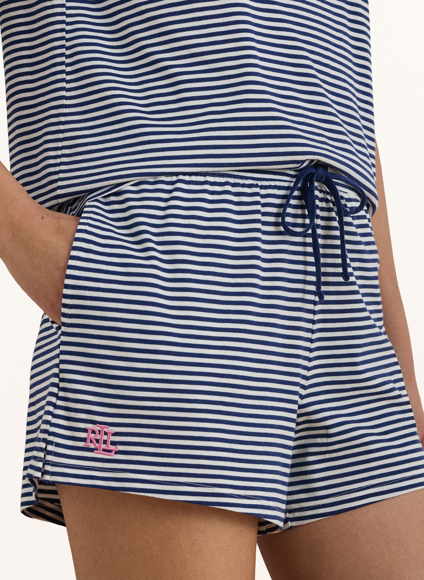 LAUREN RALPH LAUREN Krótkie piżamy: GRANATOWY / BIAŁY