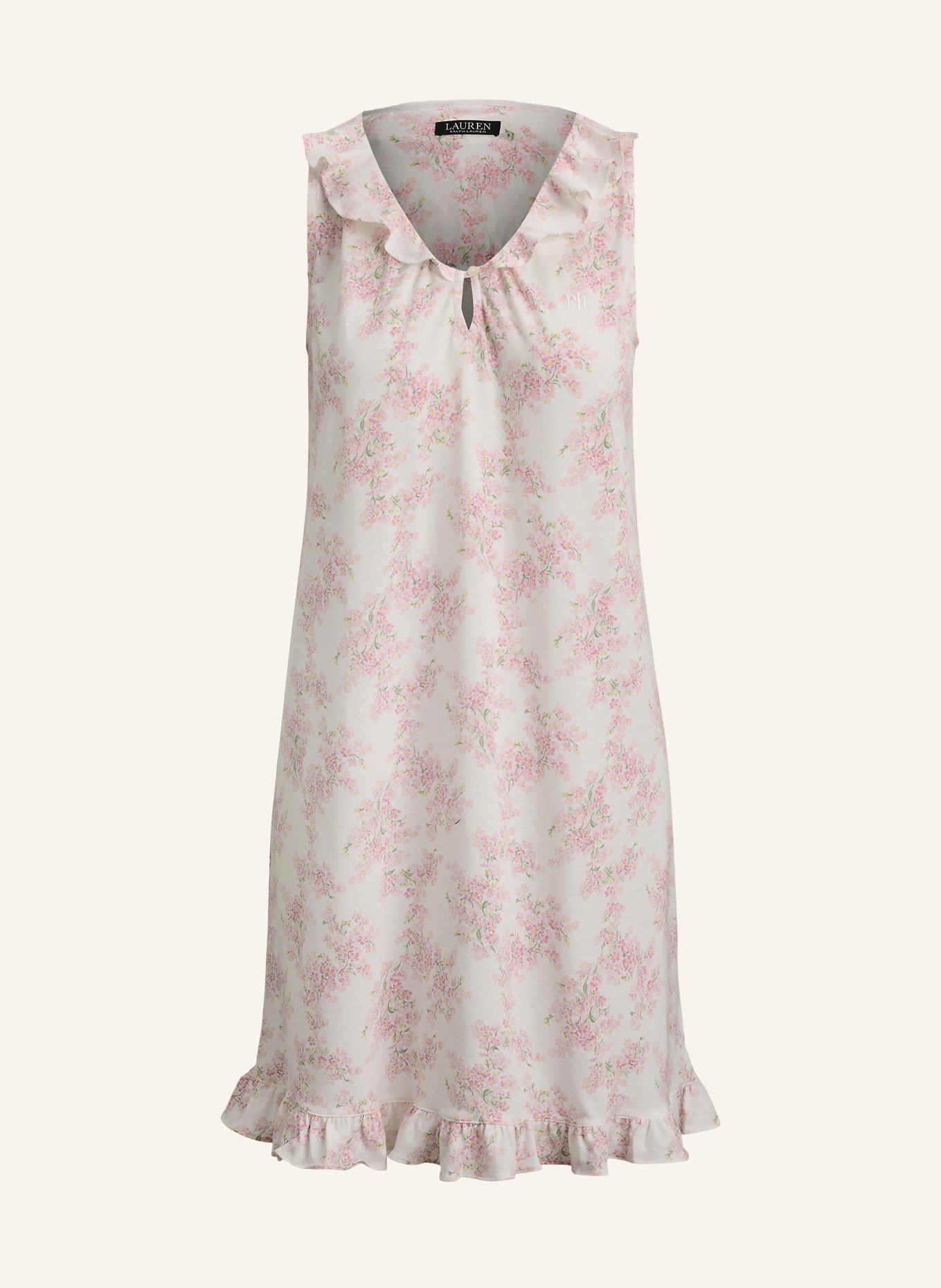 LAUREN RALPH LAUREN Nachthemd mit Rüschen: ECRU / ROSA / GRÜN