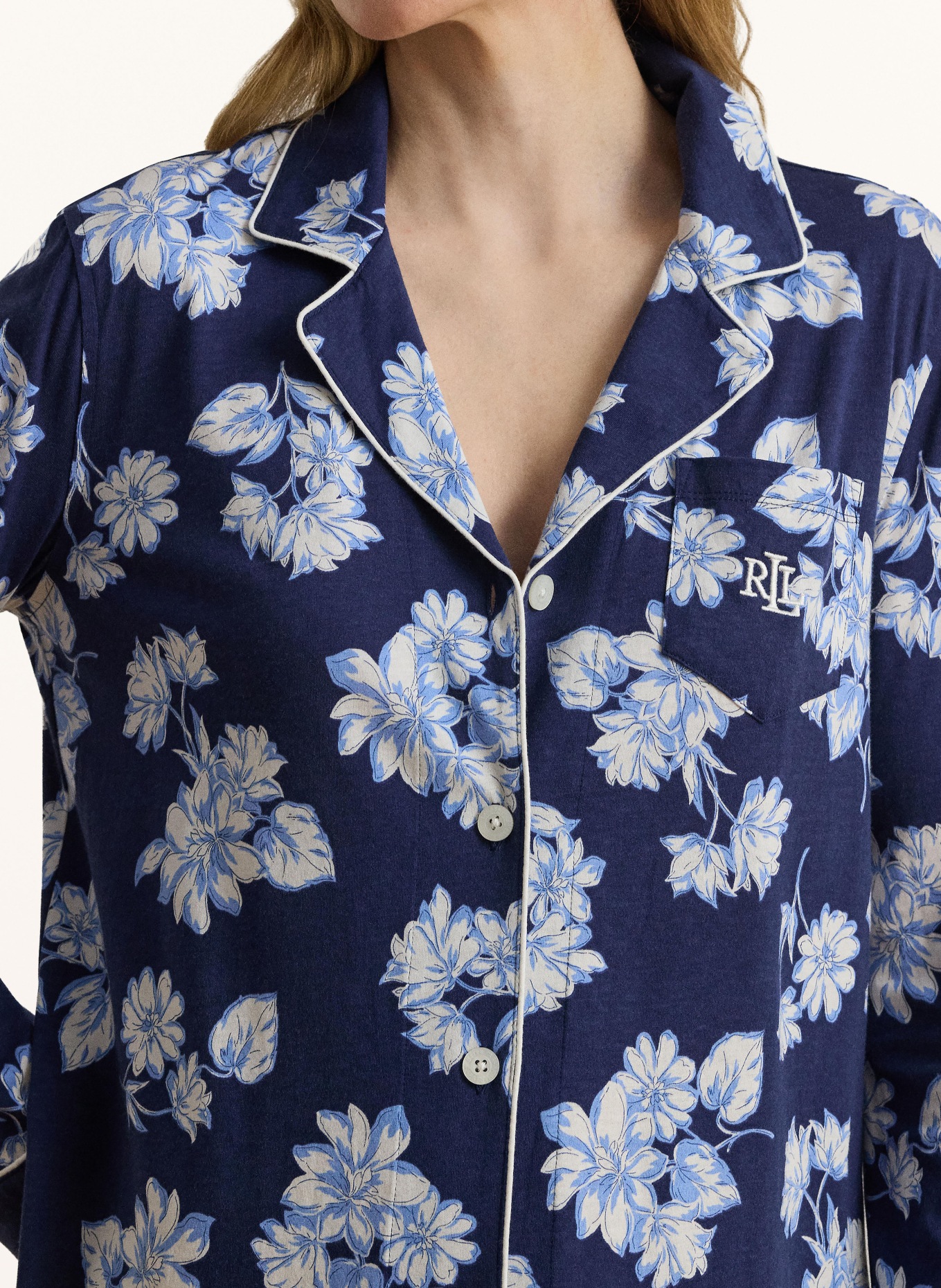 LAUREN RALPH LAUREN nightgown: DARK BLUE / LIGHT BLUE / WHITE