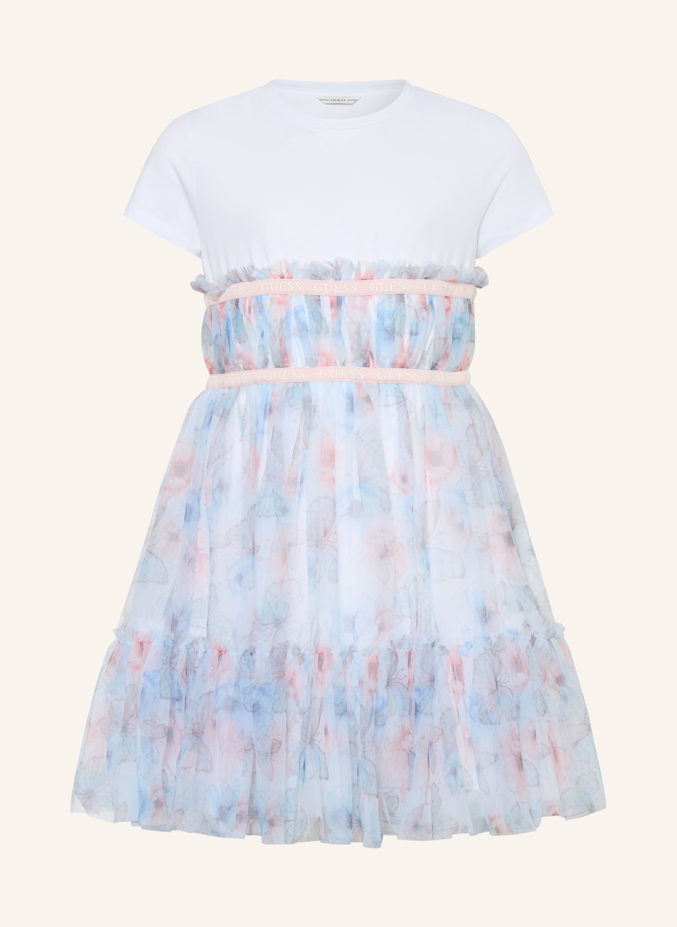GUESS Tulle dress in a mix of materials: LIGHT BLUE / PINK / WHITE