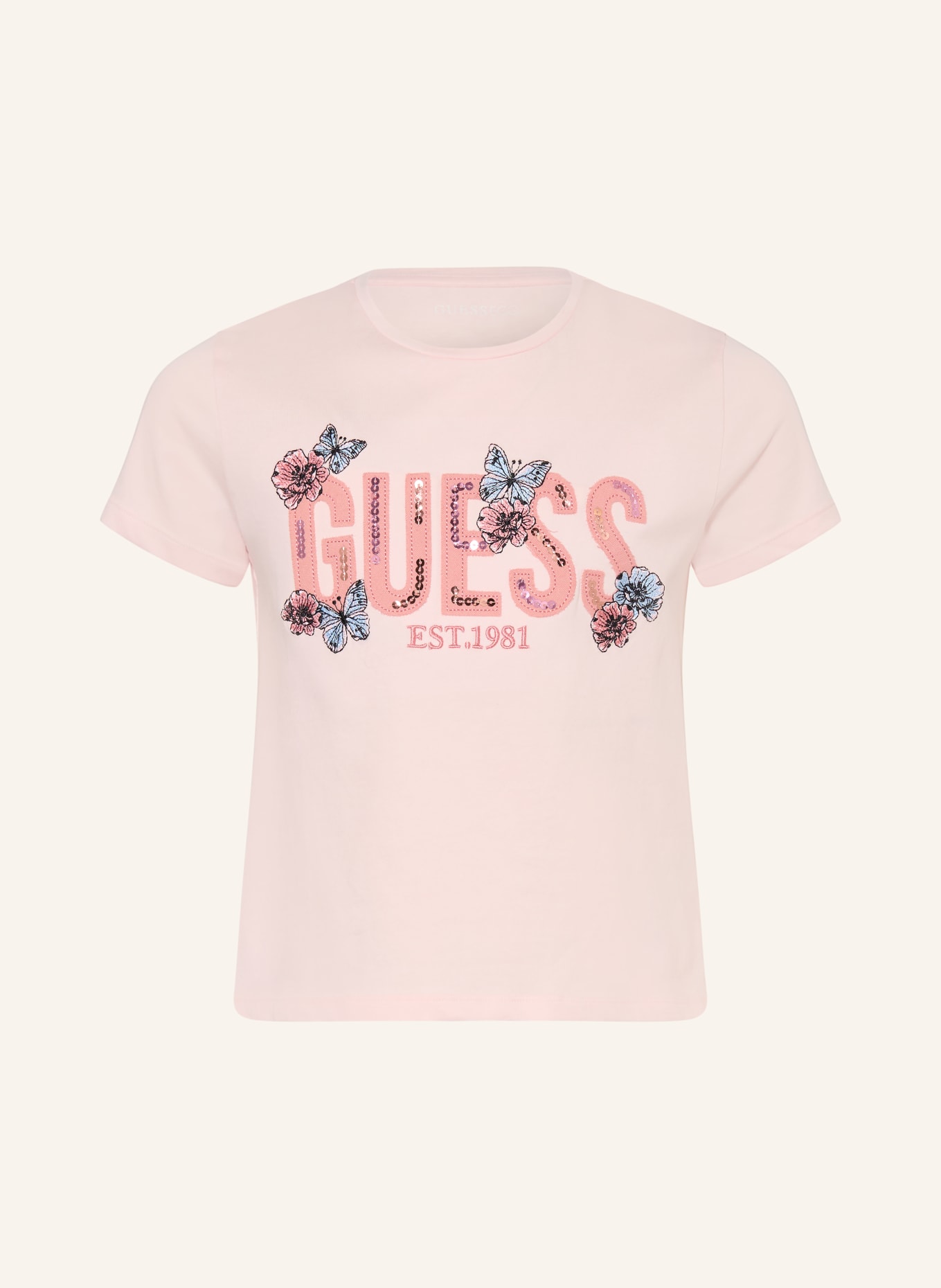 GUESS T-Shirt mit Pailletten: HELLROSA