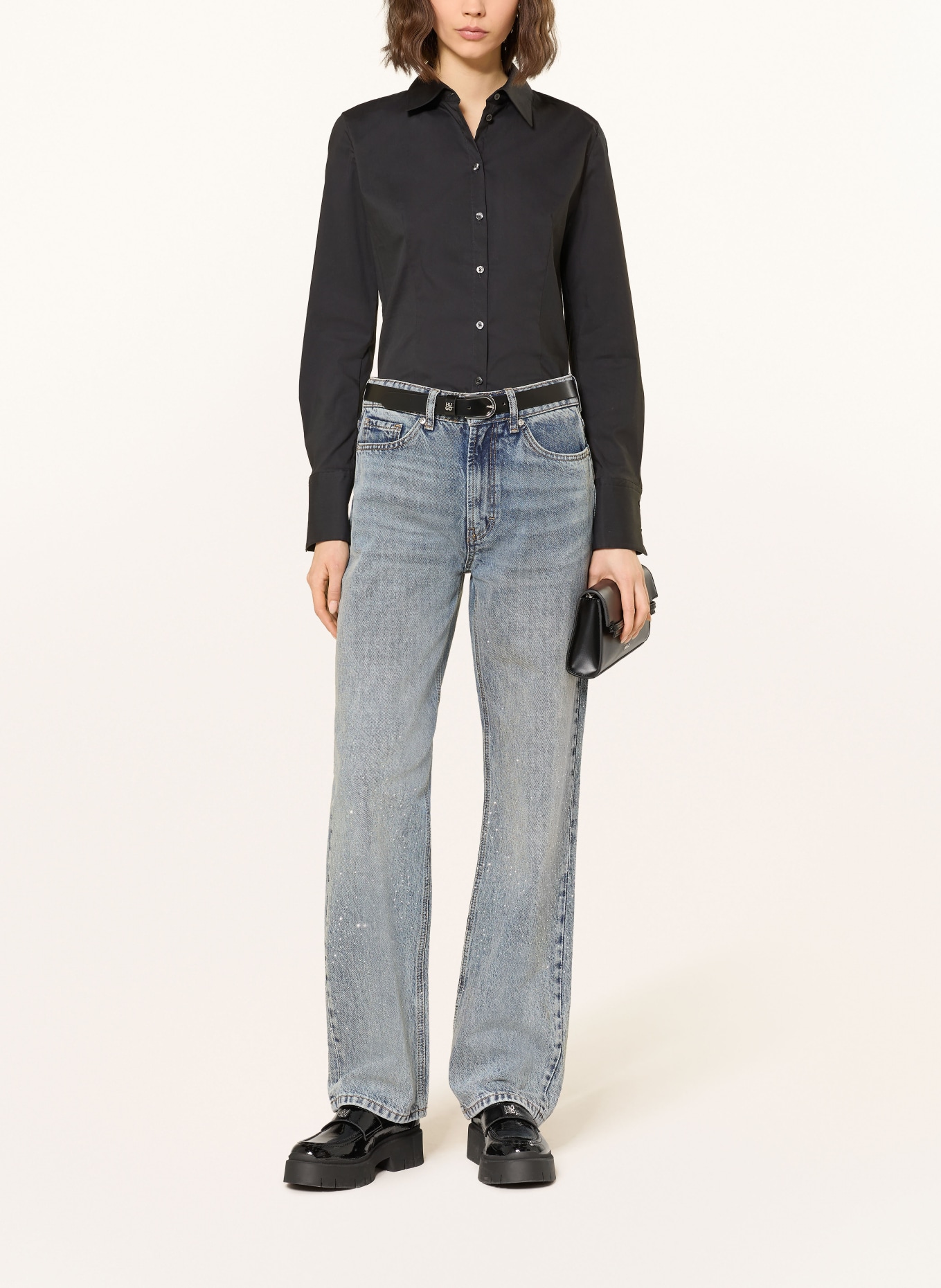 HUGO Bluzka koszulowa THE FITTED SHIRT: CZARNY