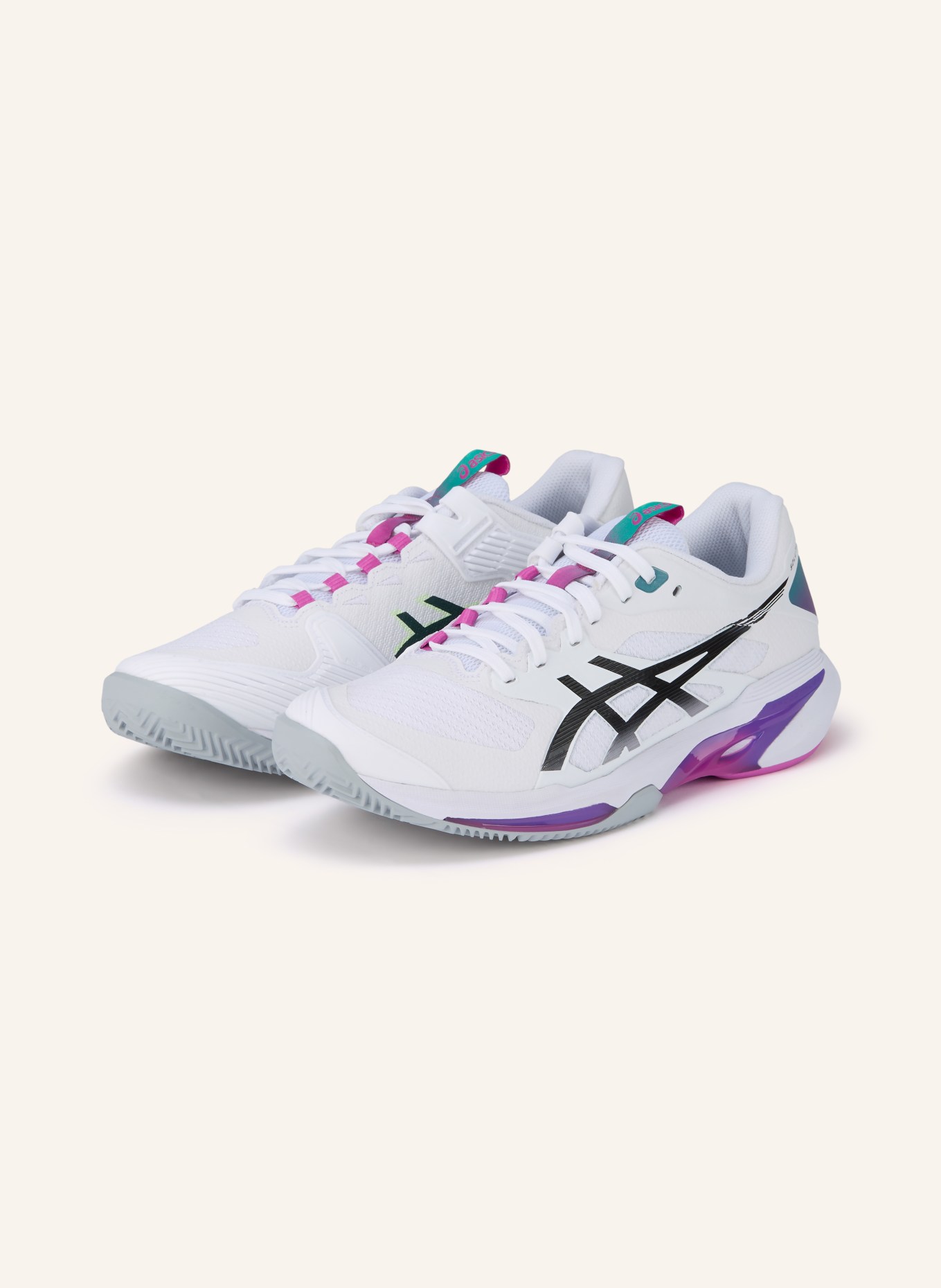 ASICS Tenisové boty SOLUTION SPEED FF 4 CLAY: BÍLÁ / FIALOVÁ / TYRKYSOVÁ