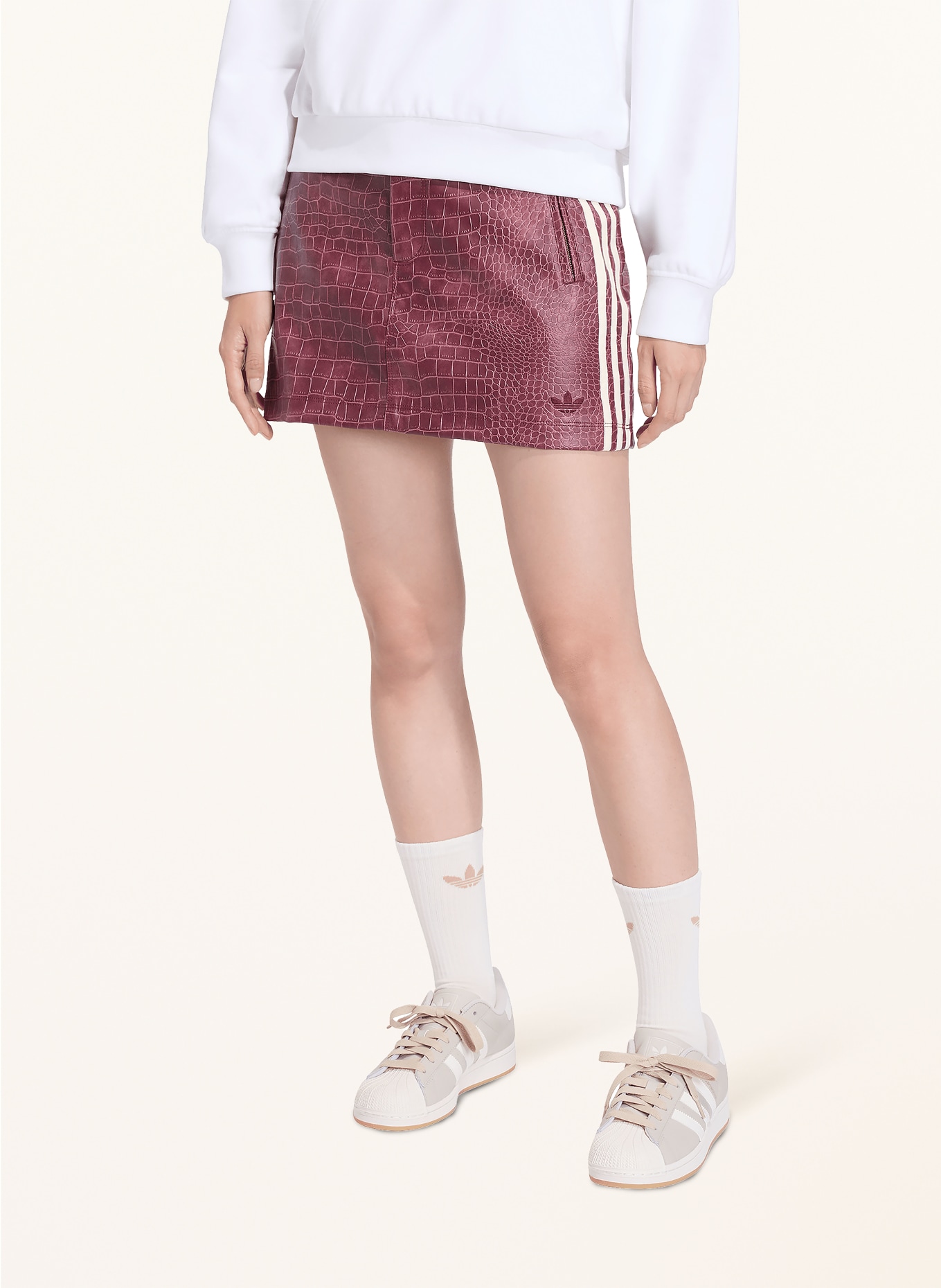 adidas Originals PLEATHER skirt in leather look: DARK RED / WHITE