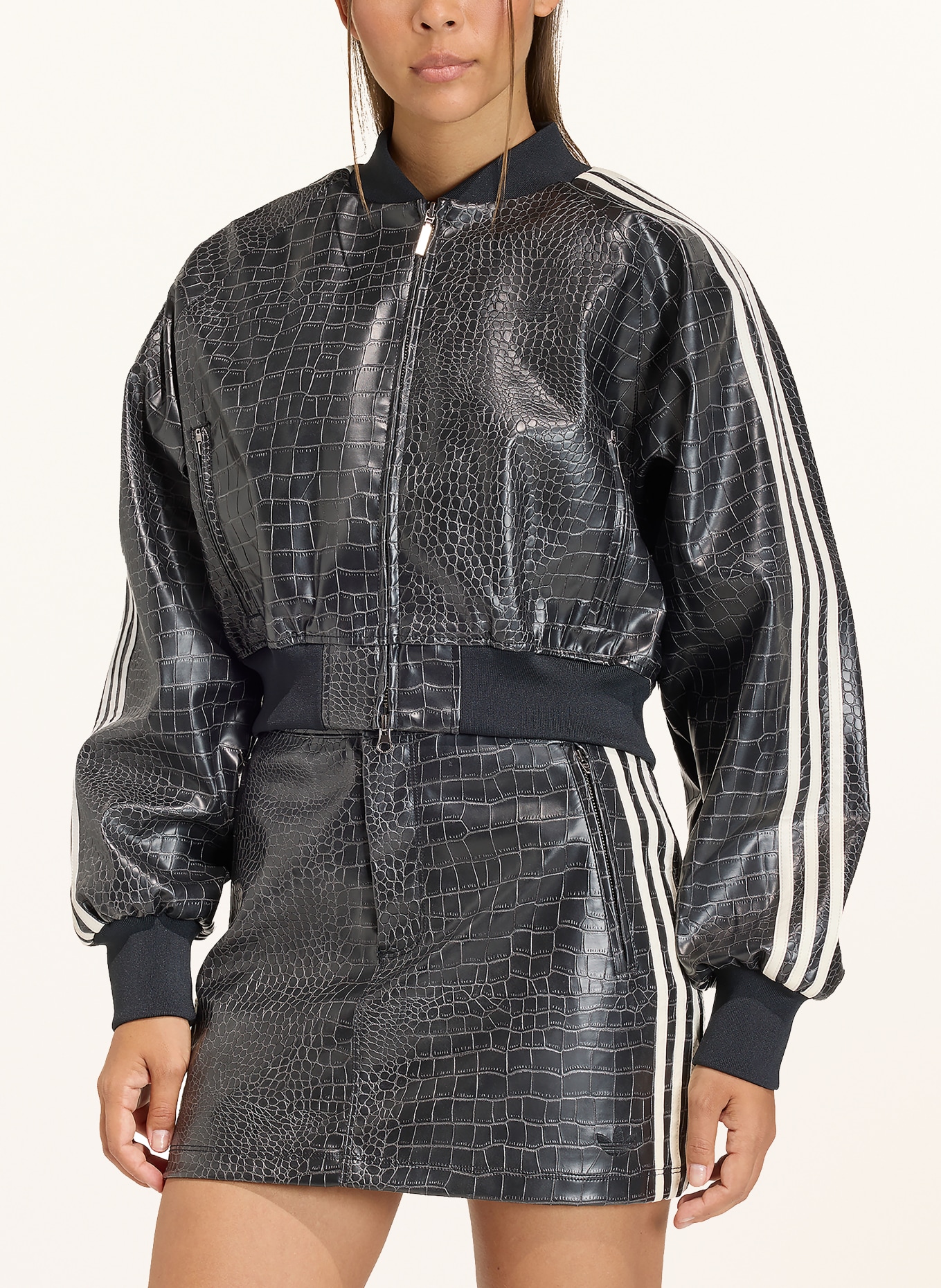 adidas Originals Blouson SST PLEATHER in Lederoptik: SCHWARZ / ECRU