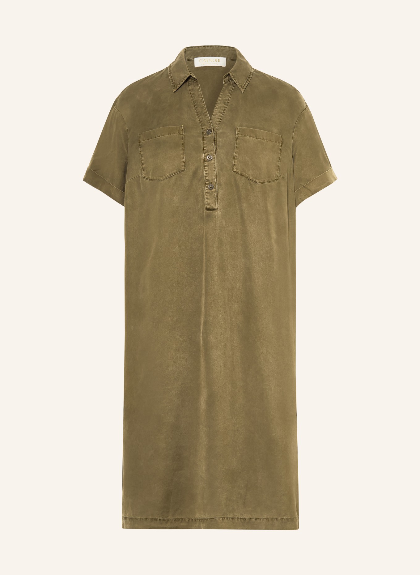 CATNOIR Košilové šaty z kombinace materiálů: KHAKI / RŮŽOVÁ / TMAVĚ ZELENÁ