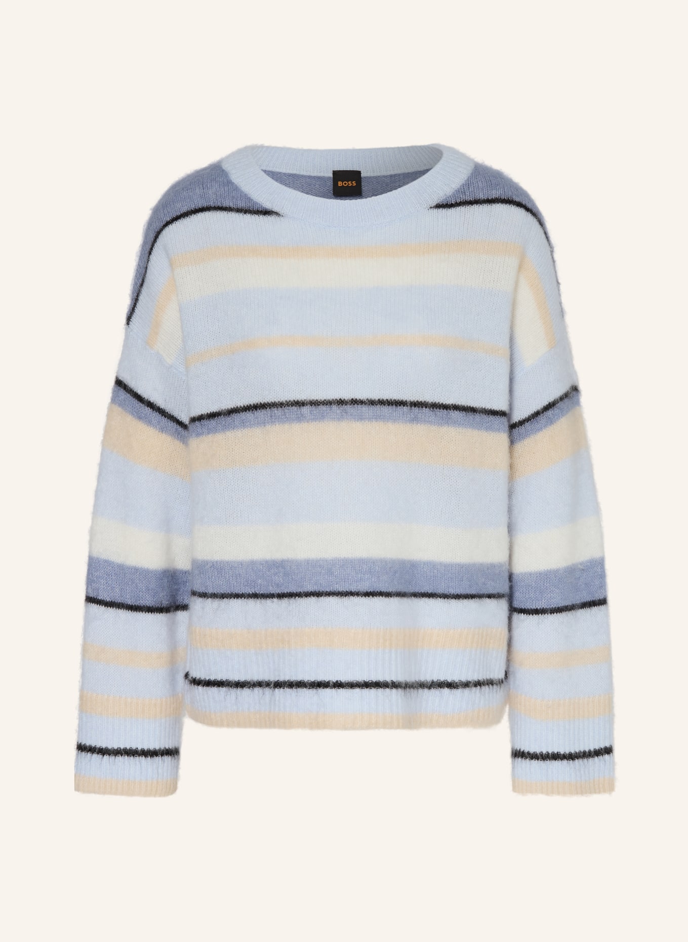 BOSS Svetr FOSSET: TMAVĚ MODRÁ / BÉŽOVÁ / KRÉMOVÁ