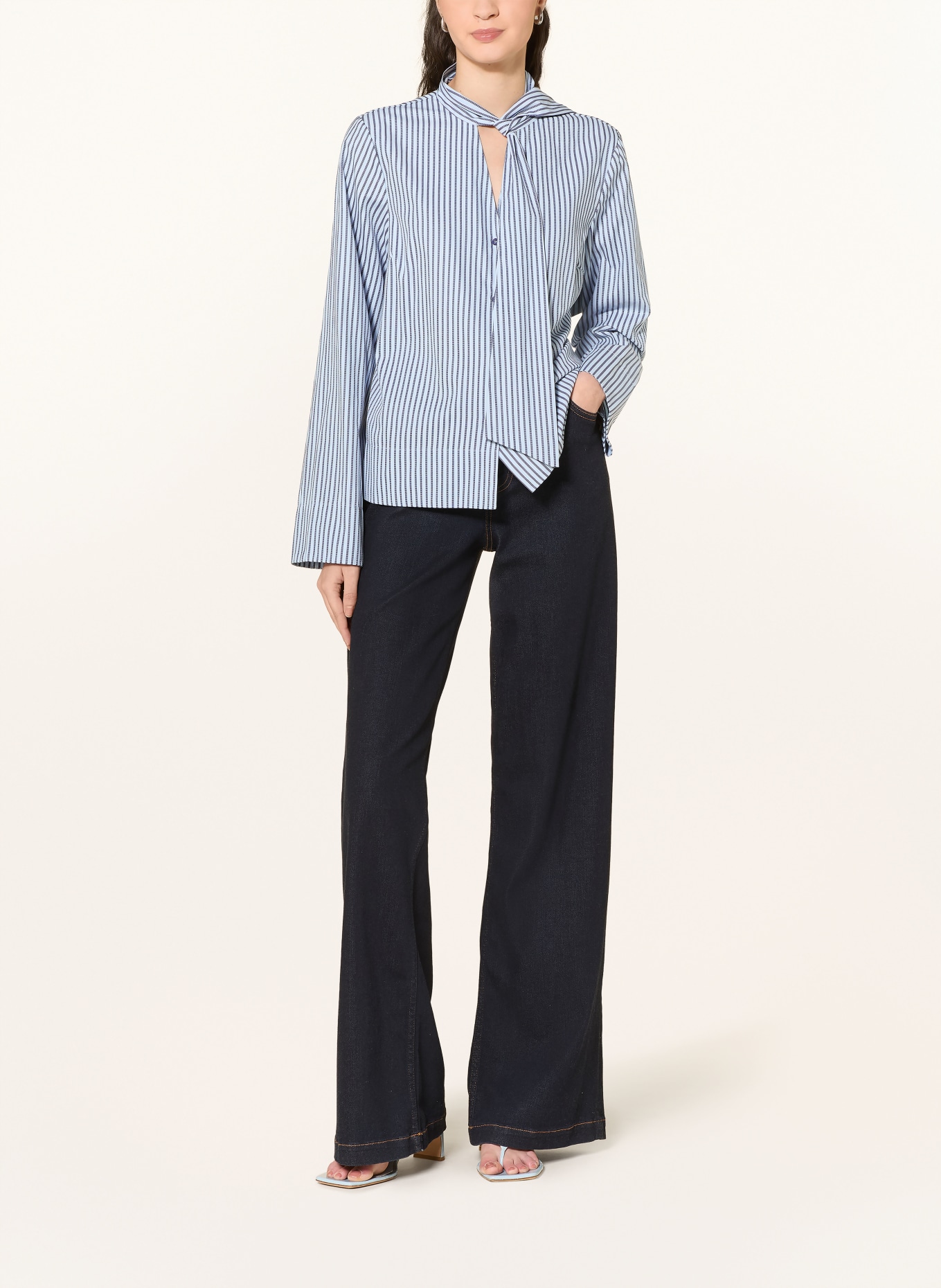 Y.A.S. bow blouse: WHITE / BLUE