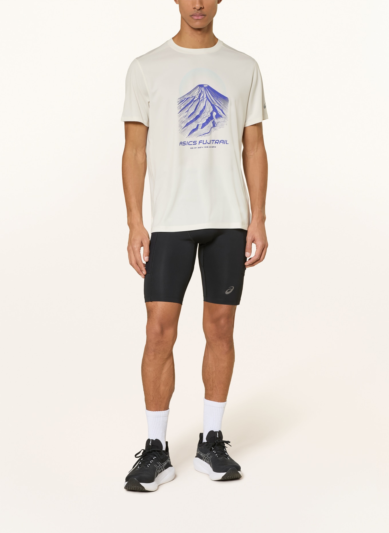 ASICS Laufshirt FUJITRAIL LOGO: CREME / HELLBLAU / DUNKELBLAU