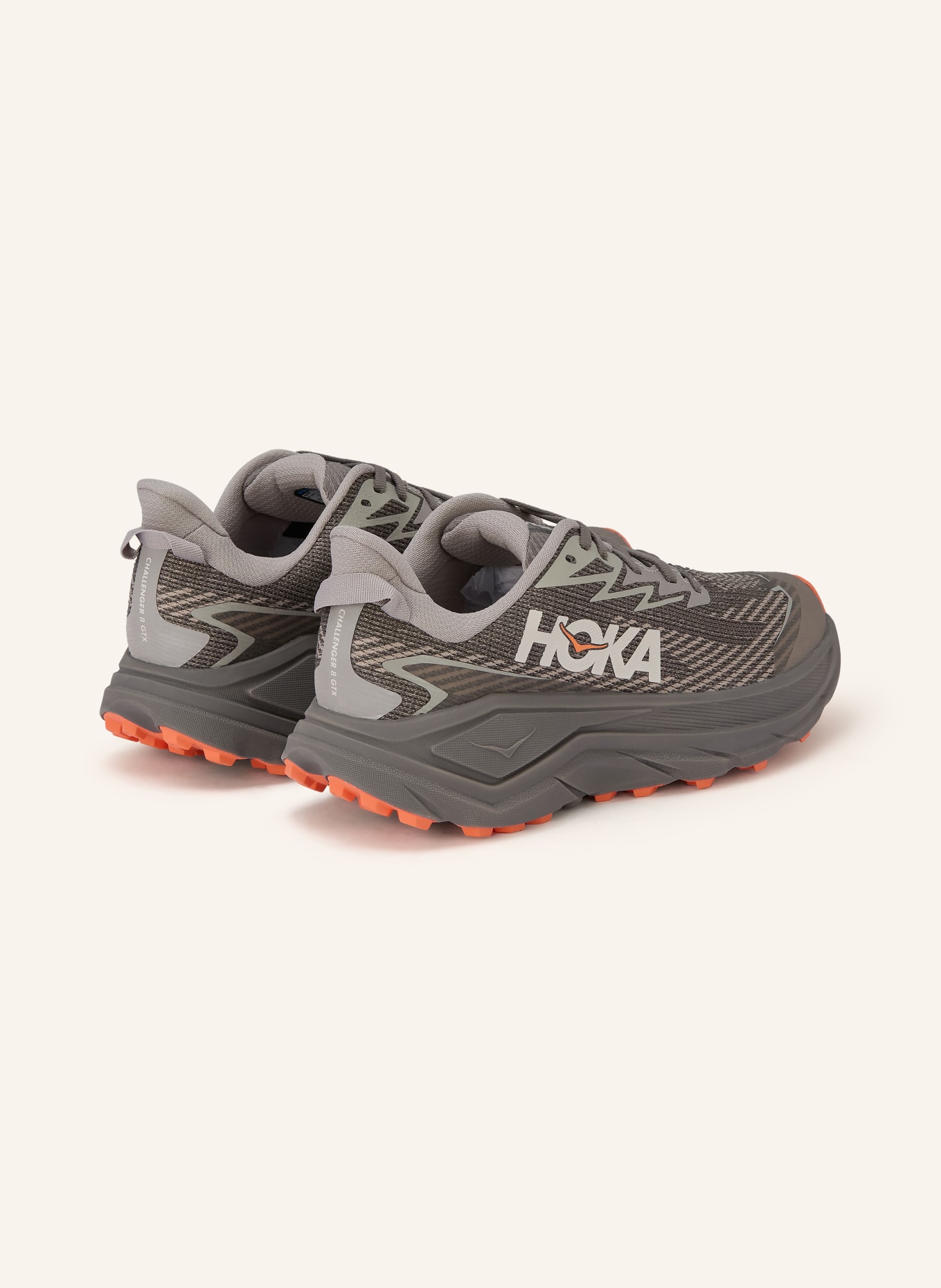 HOKA Trailrunning-Schuhe CHALLENGER 8 GTX: GRAU / ORANGE / WEISS