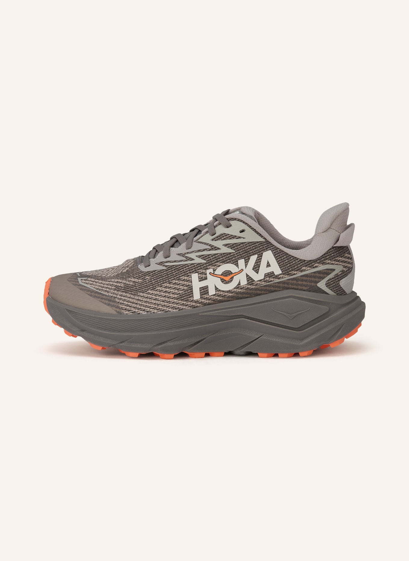 HOKA Trailrunning-Schuhe CHALLENGER 8 GTX: GRAU / ORANGE / WEISS