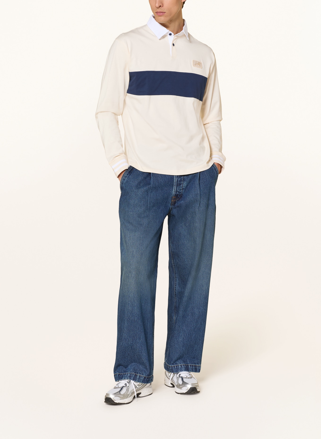 new balance Rugbyshirt Relaxed Fit: CREME / DUNKELBLAU / WEISS