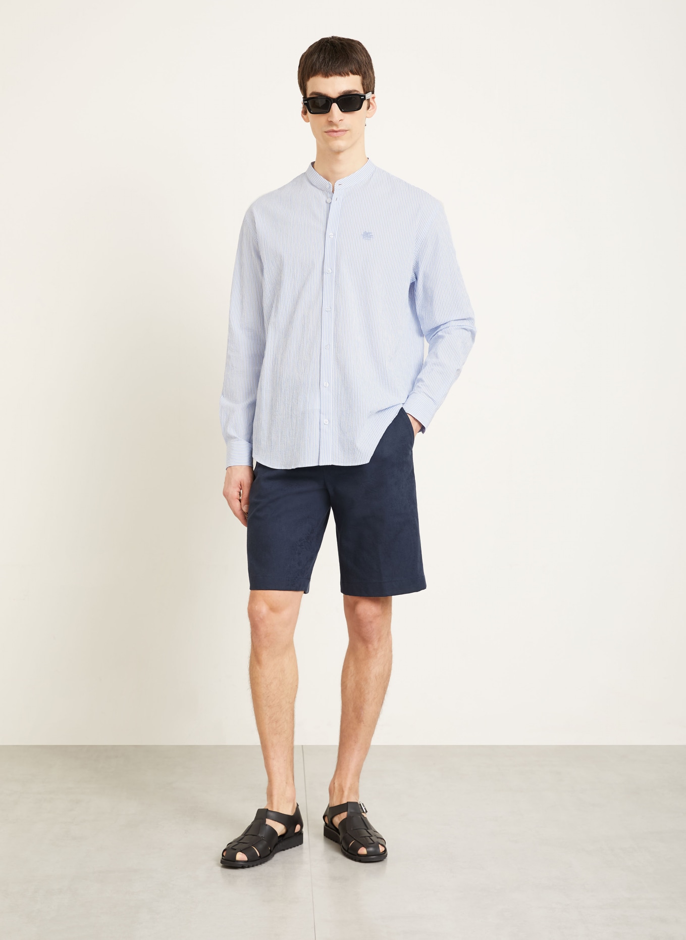ETRO Comfort fit shirt with stand-up collar: LIGHT BLUE / WHITE