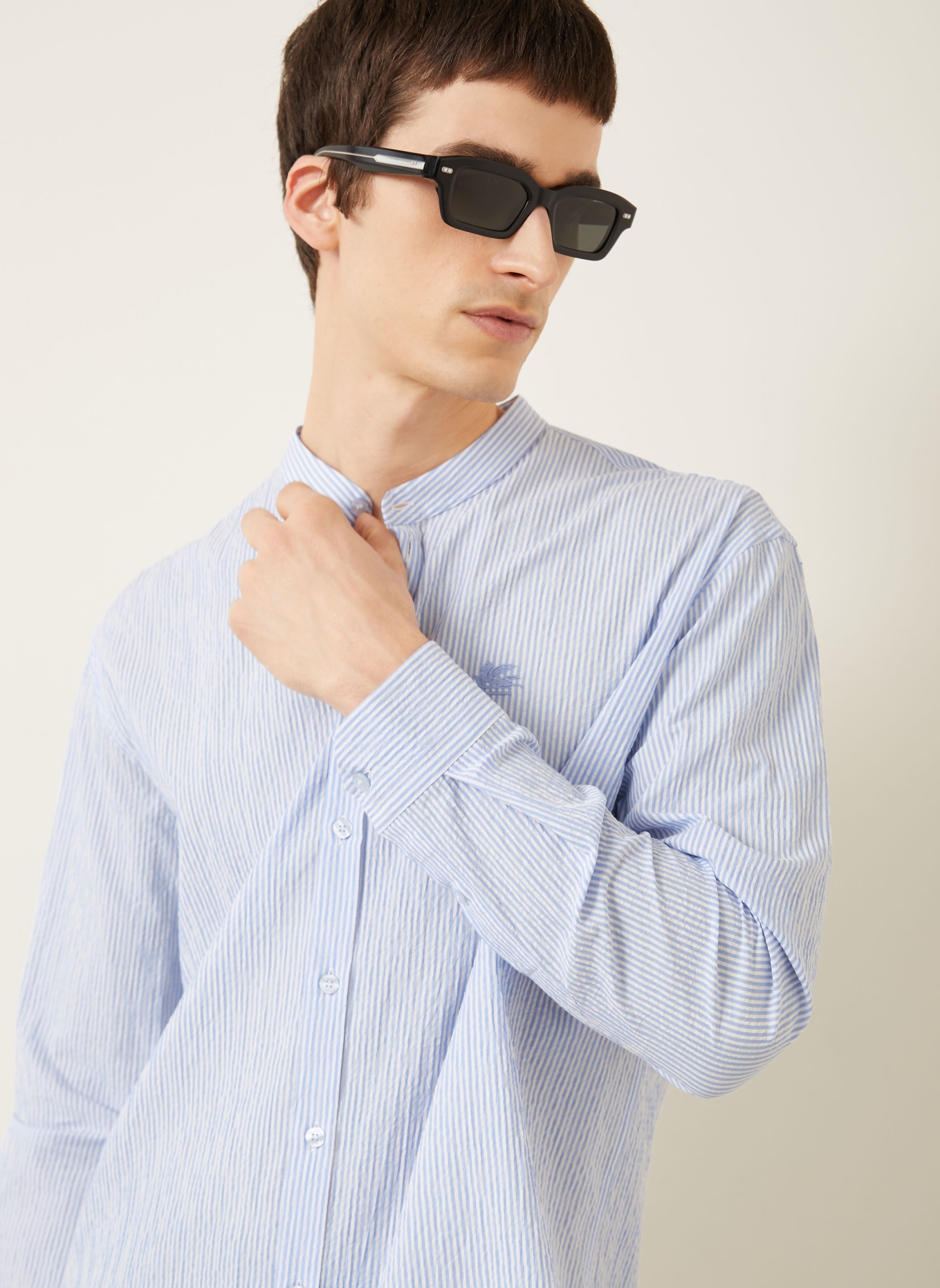 ETRO Comfort fit shirt with stand-up collar: LIGHT BLUE / WHITE
