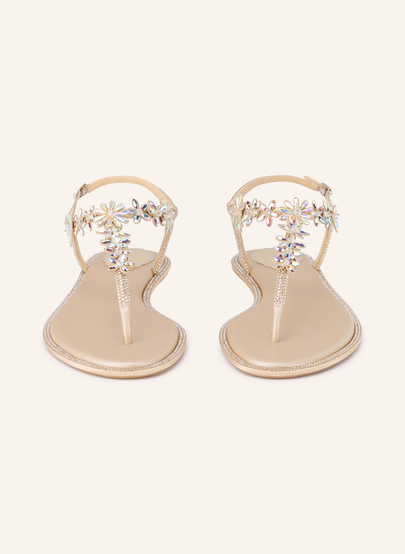 RENE CAOVILLA Zehentrenner DIANA mit Schmucksteinen: HELLBRAUN / GOLD