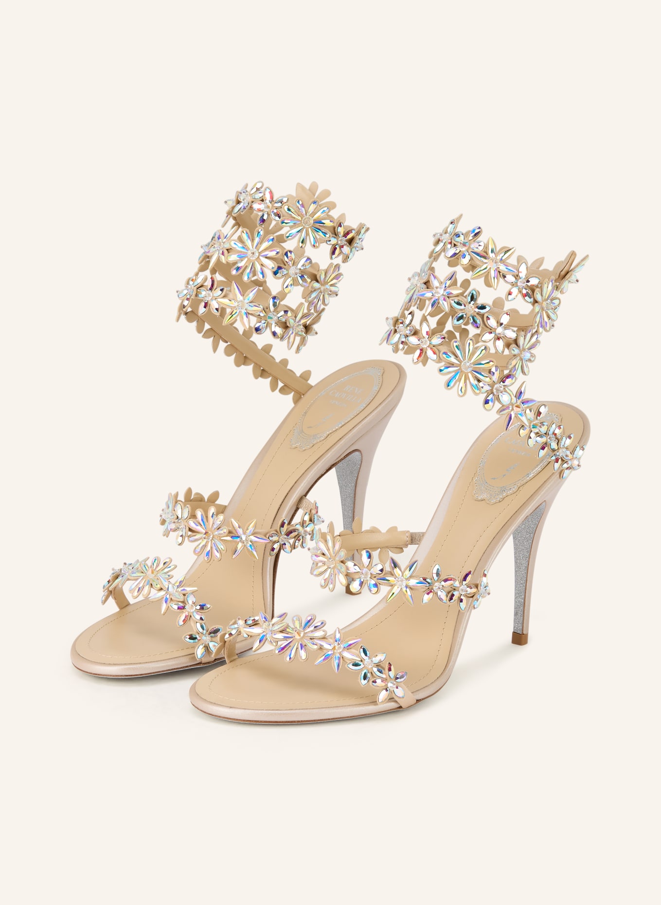 RENE CAOVILLA Sandaletten EVA mit Schmucksteinen: HELLBRAUN / SILBER