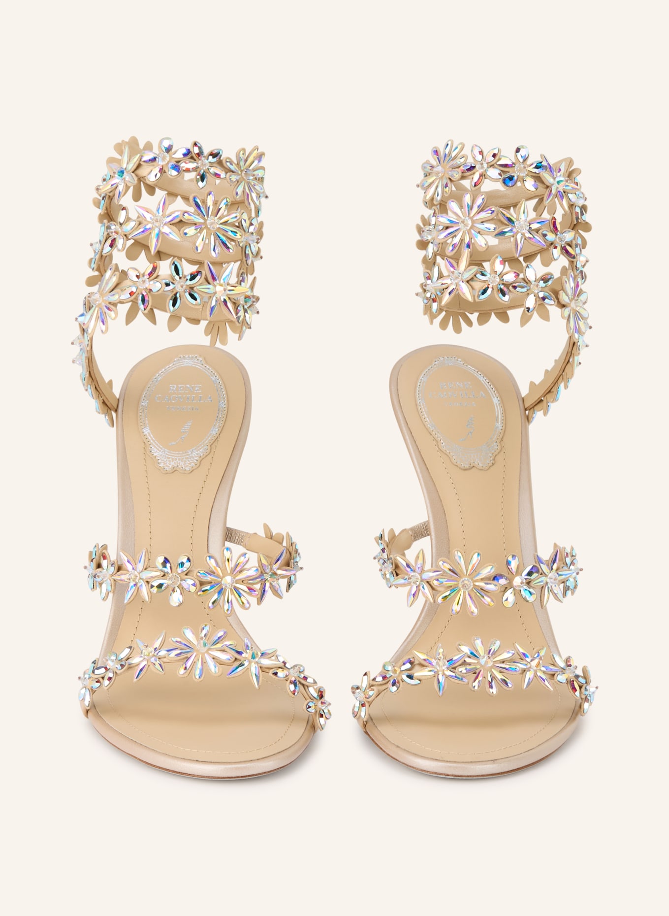 RENE CAOVILLA Sandaletten EVA mit Schmucksteinen: HELLBRAUN / SILBER